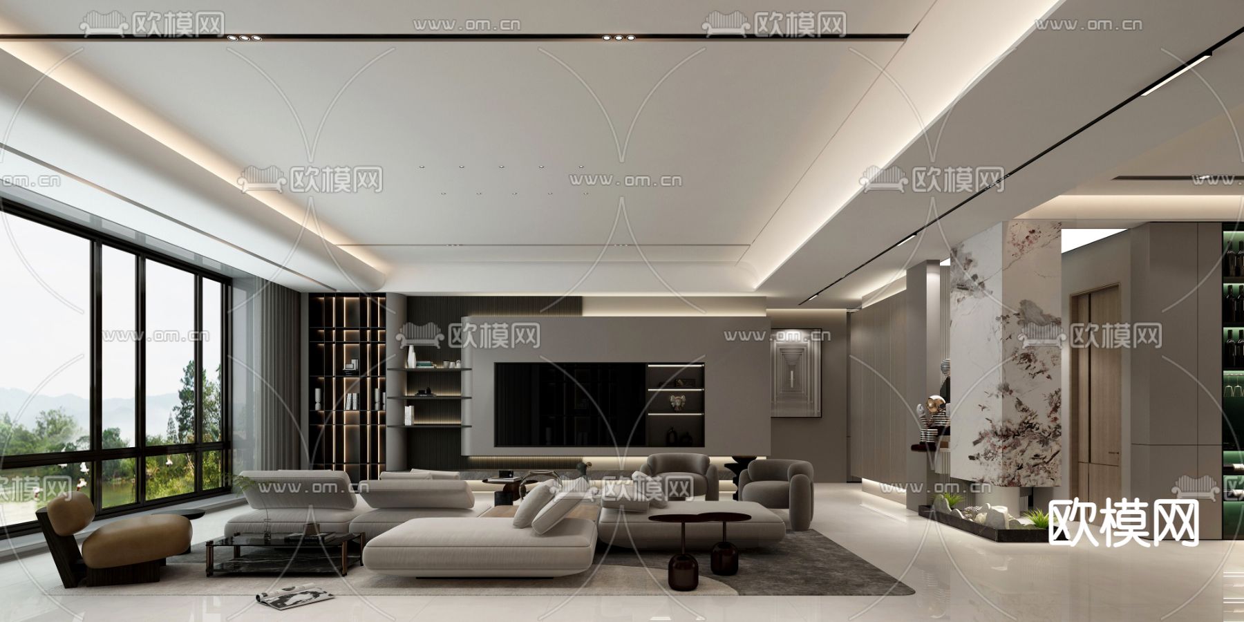 高级灰客餐厅3d模型下载（渲染图1）