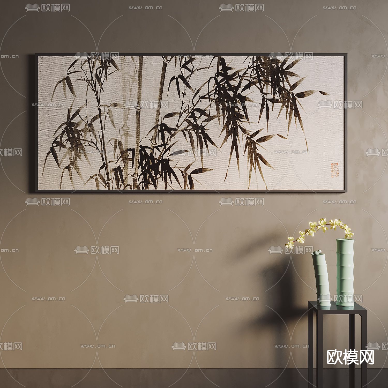 新中式装饰画 竹挂画su模型下载_ID12247568_sketchup模型下载-欧模网