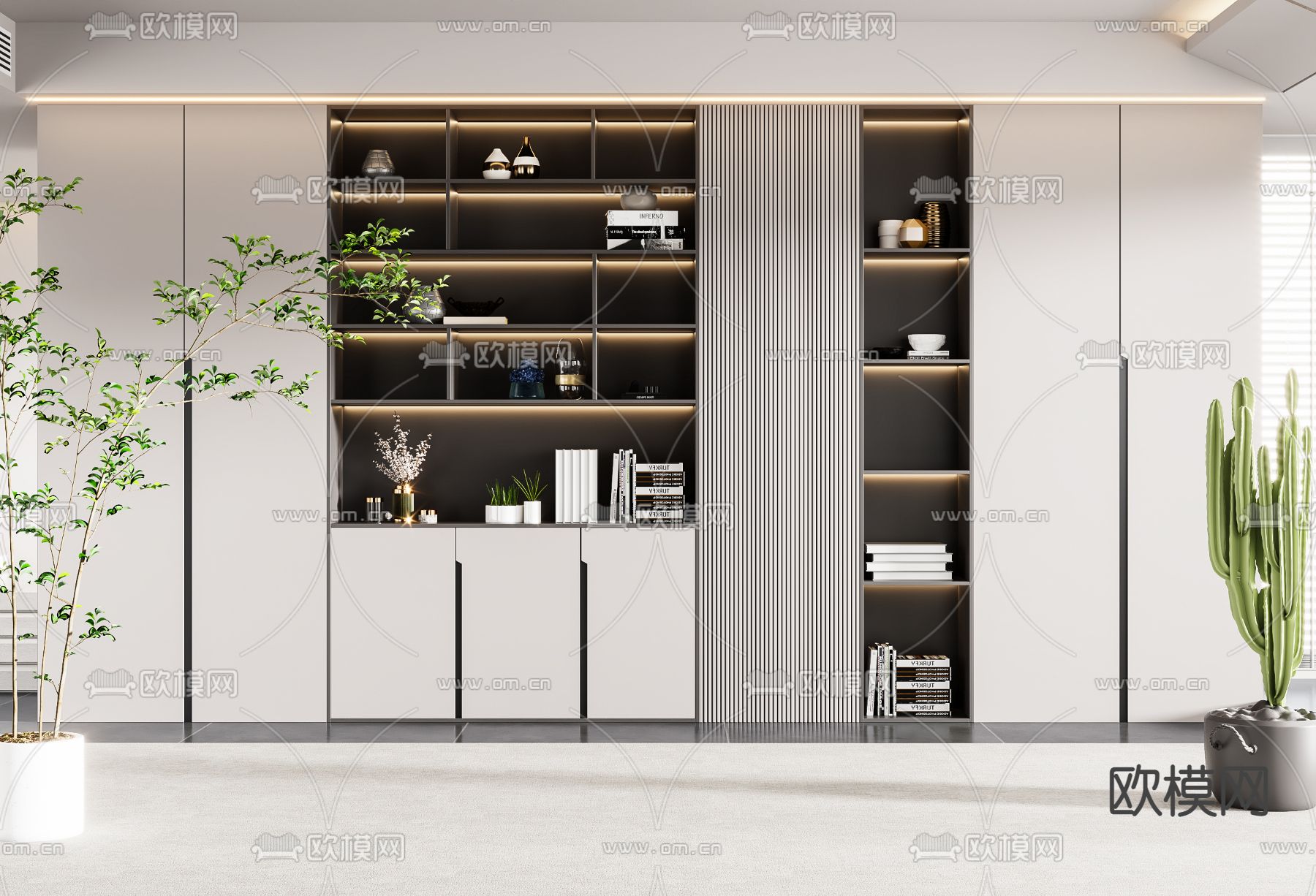 现代书柜3d模型下载