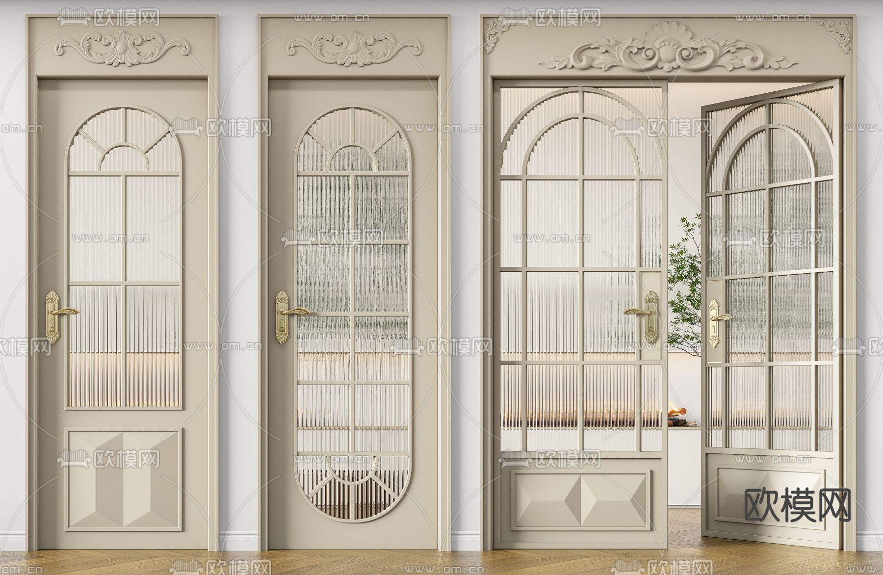法式玻璃门 单开门su模型下载（渲染图1）