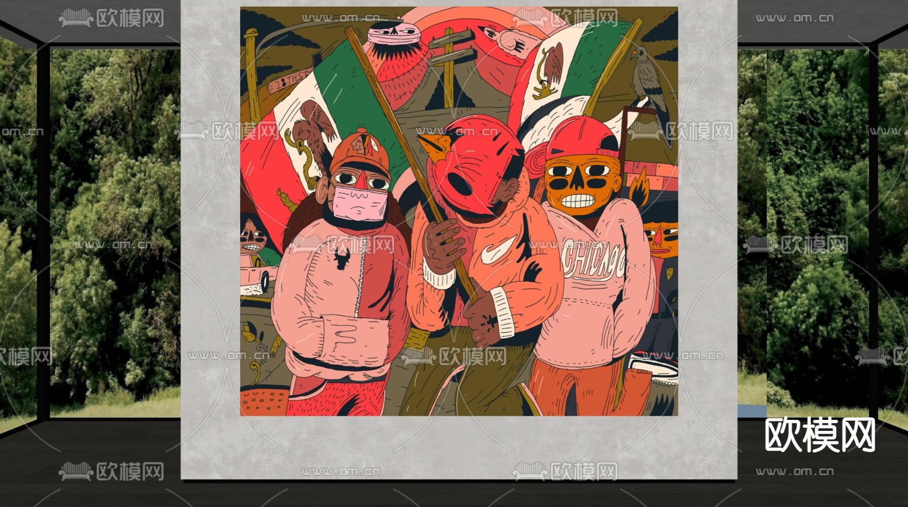 孟菲斯风抽象装饰画su模型下载（渲染图2）