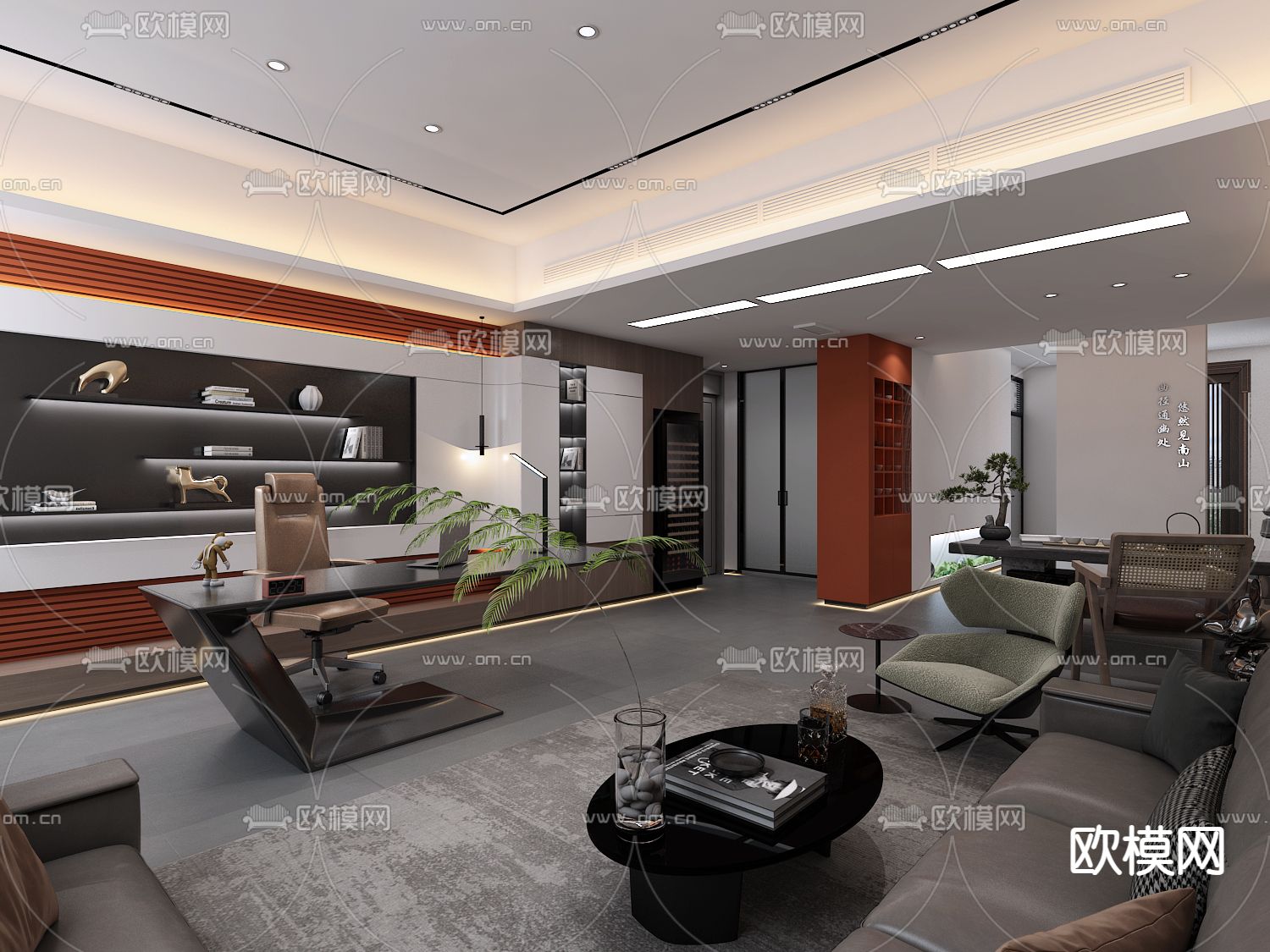 简约办公室免费3d模型下载（渲染图2）
