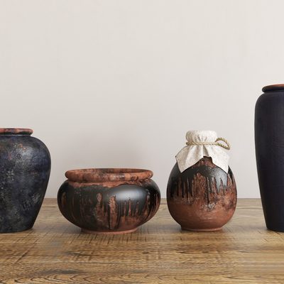  中式陶罐 坛子su模型 