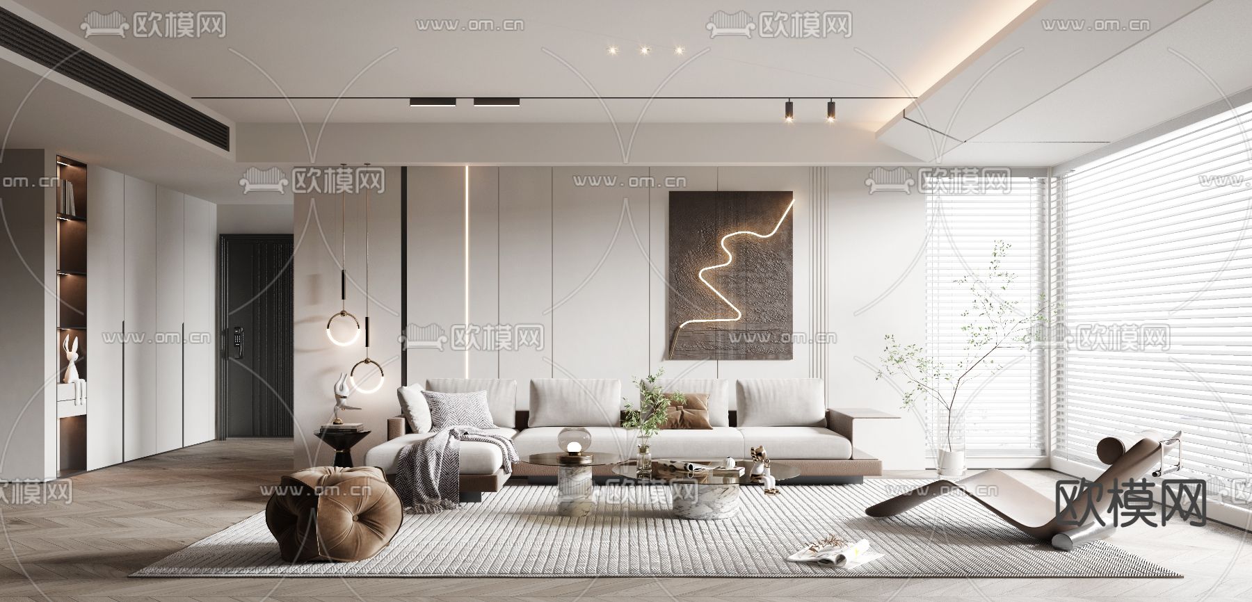 现代客厅3d模型下载（渲染图1）
