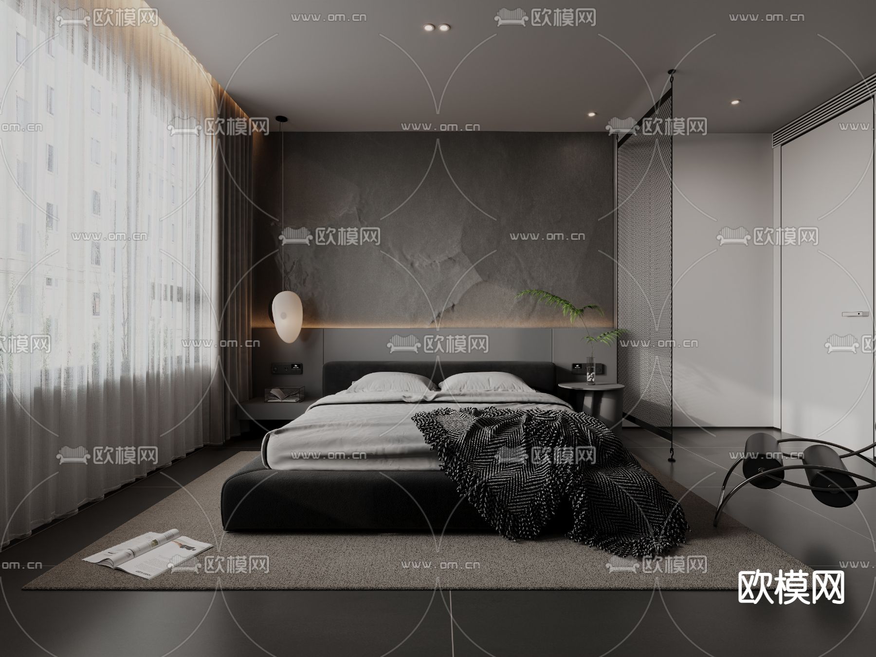 暗黑风卧室 主人房3d模型下载（渲染图1）