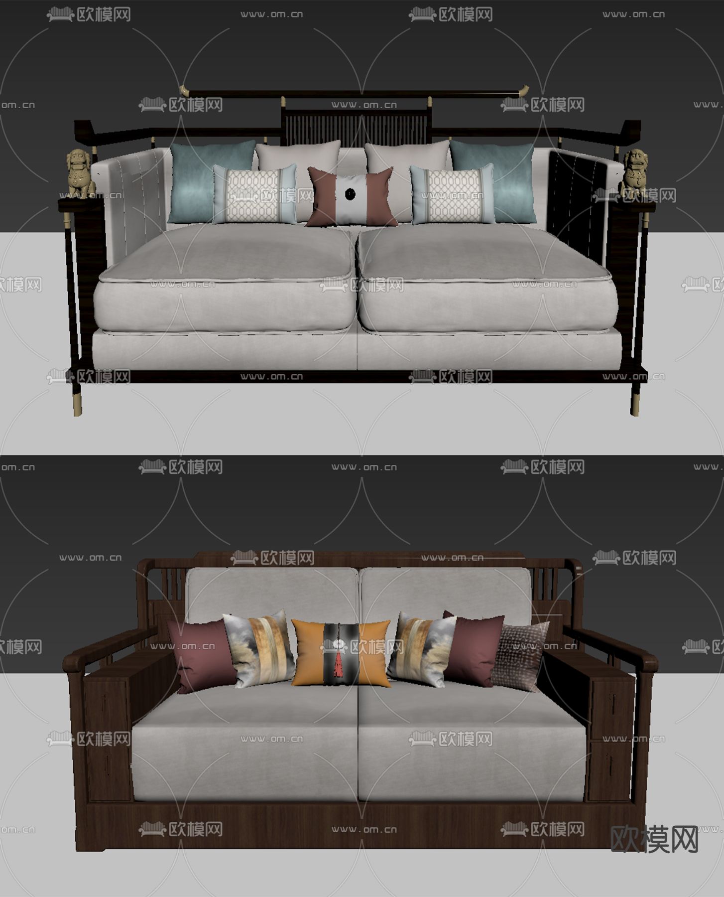 新中式双人沙发su模型下载（渲染图2）