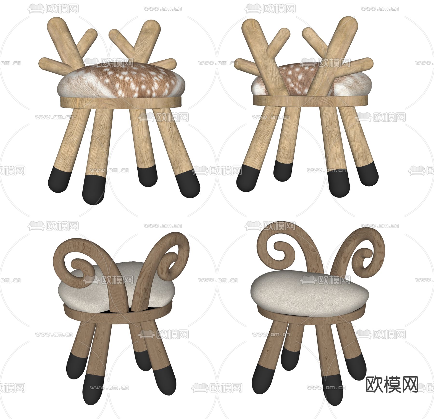 北欧儿童实木凳子su模型