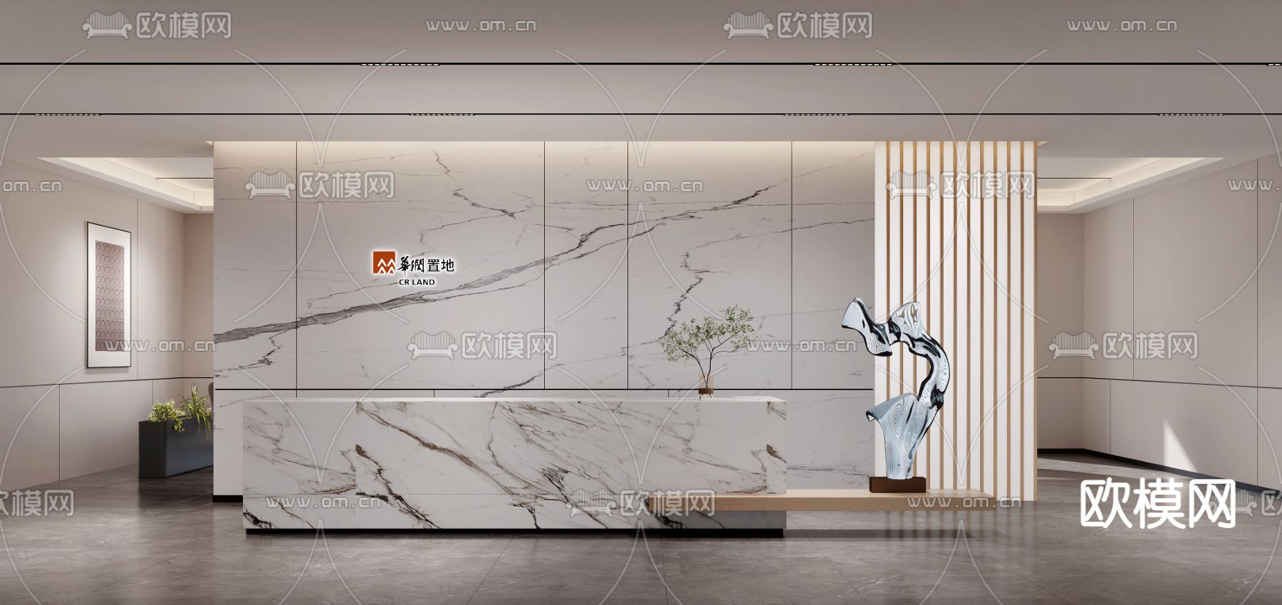 办公室前台 接待台3d模型下载（渲染图1）