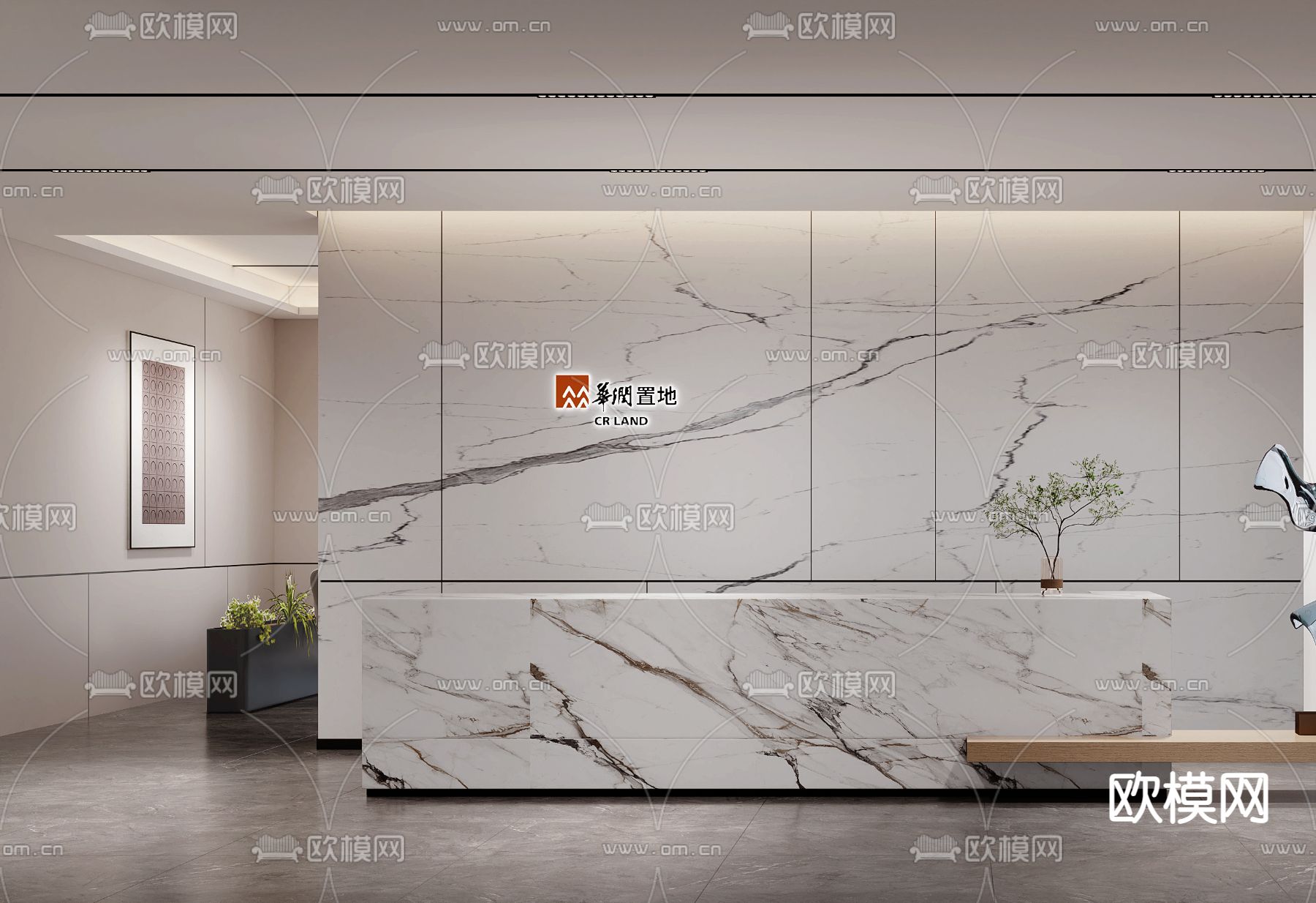 办公室前台 接待台3d模型下载（渲染图2）