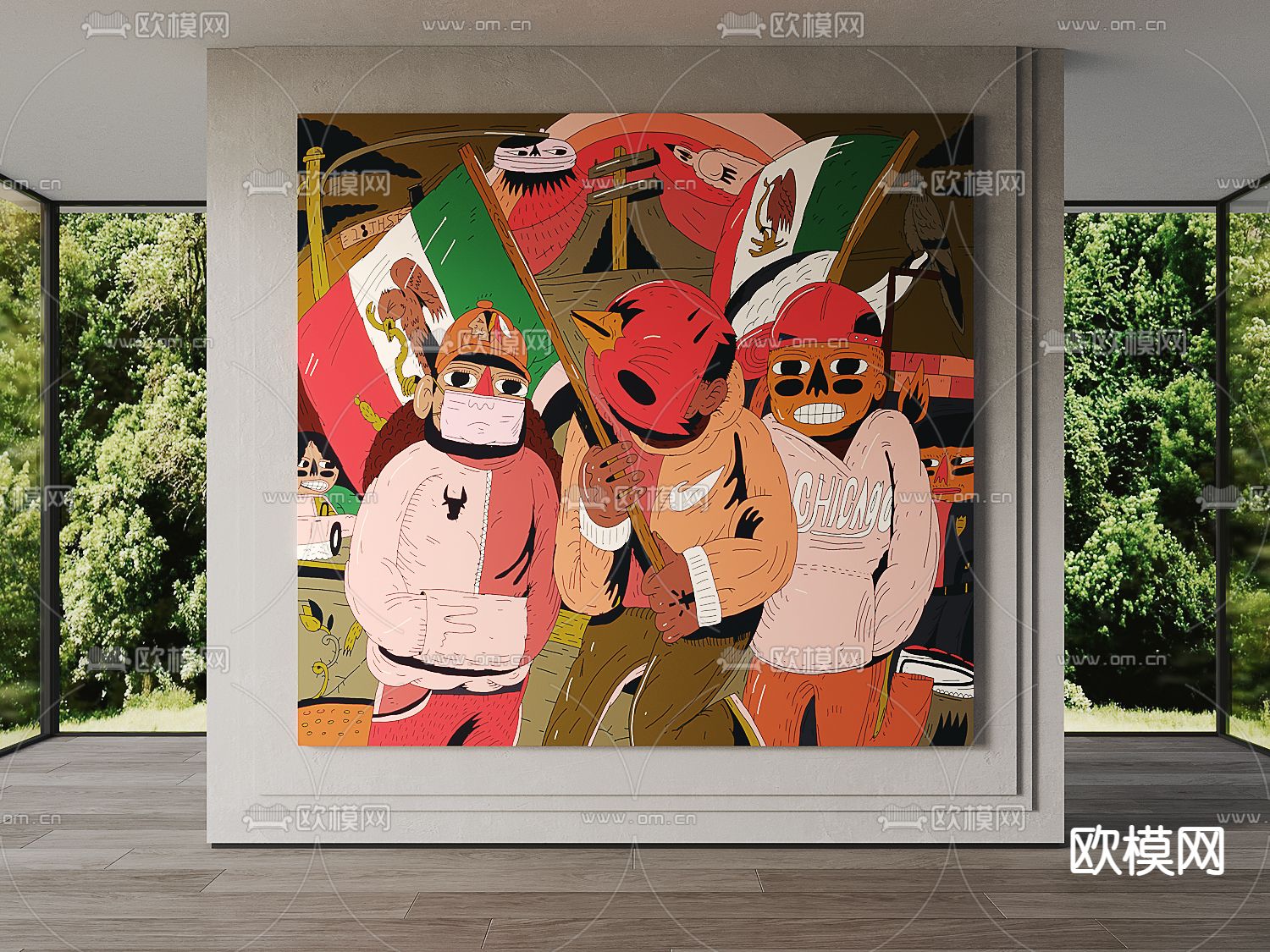 孟菲斯风抽象装饰画su模型下载（渲染图1）