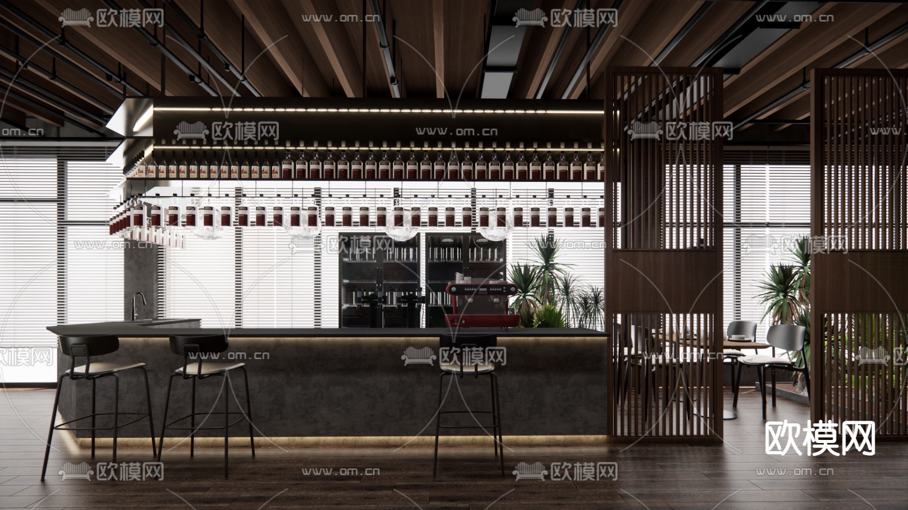 高级灰 酒吧 吧台su模型下载（渲染图3）