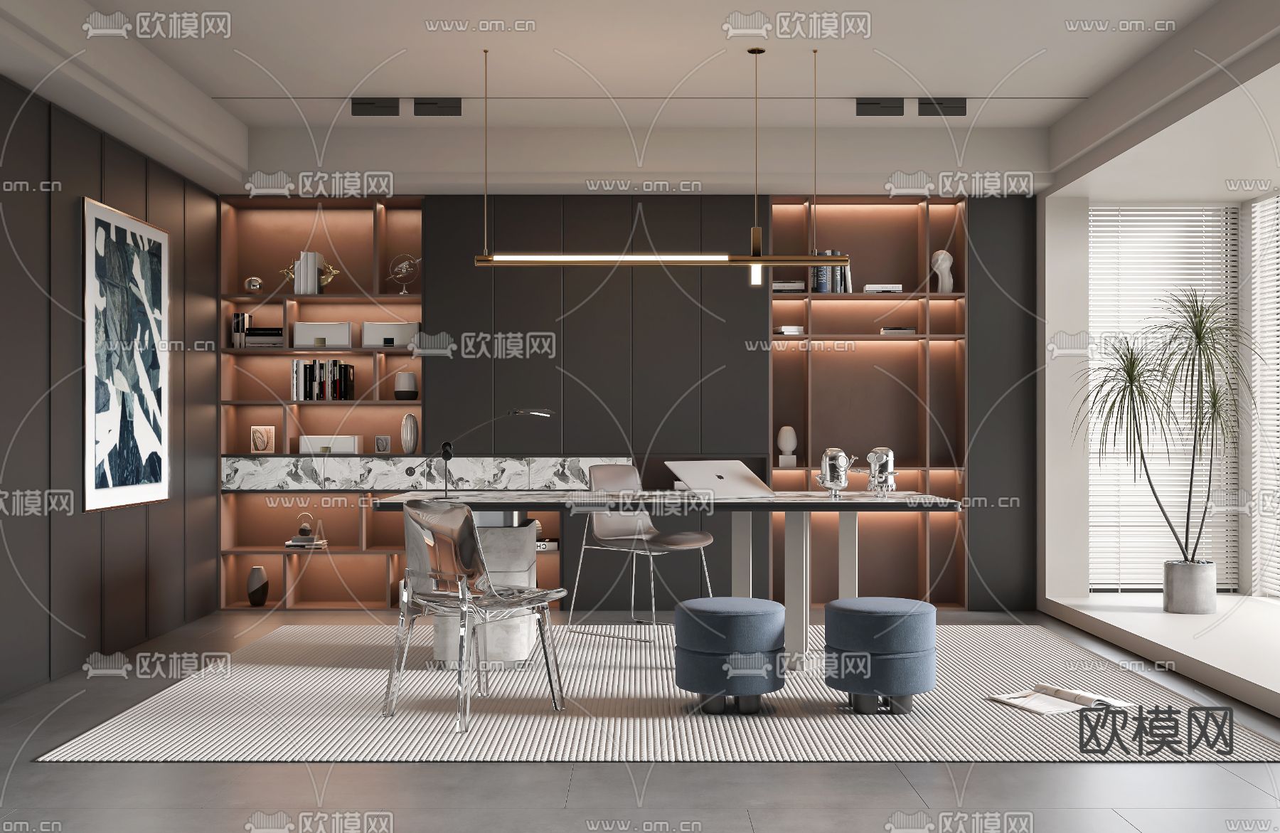 高级灰书房3d模型下载