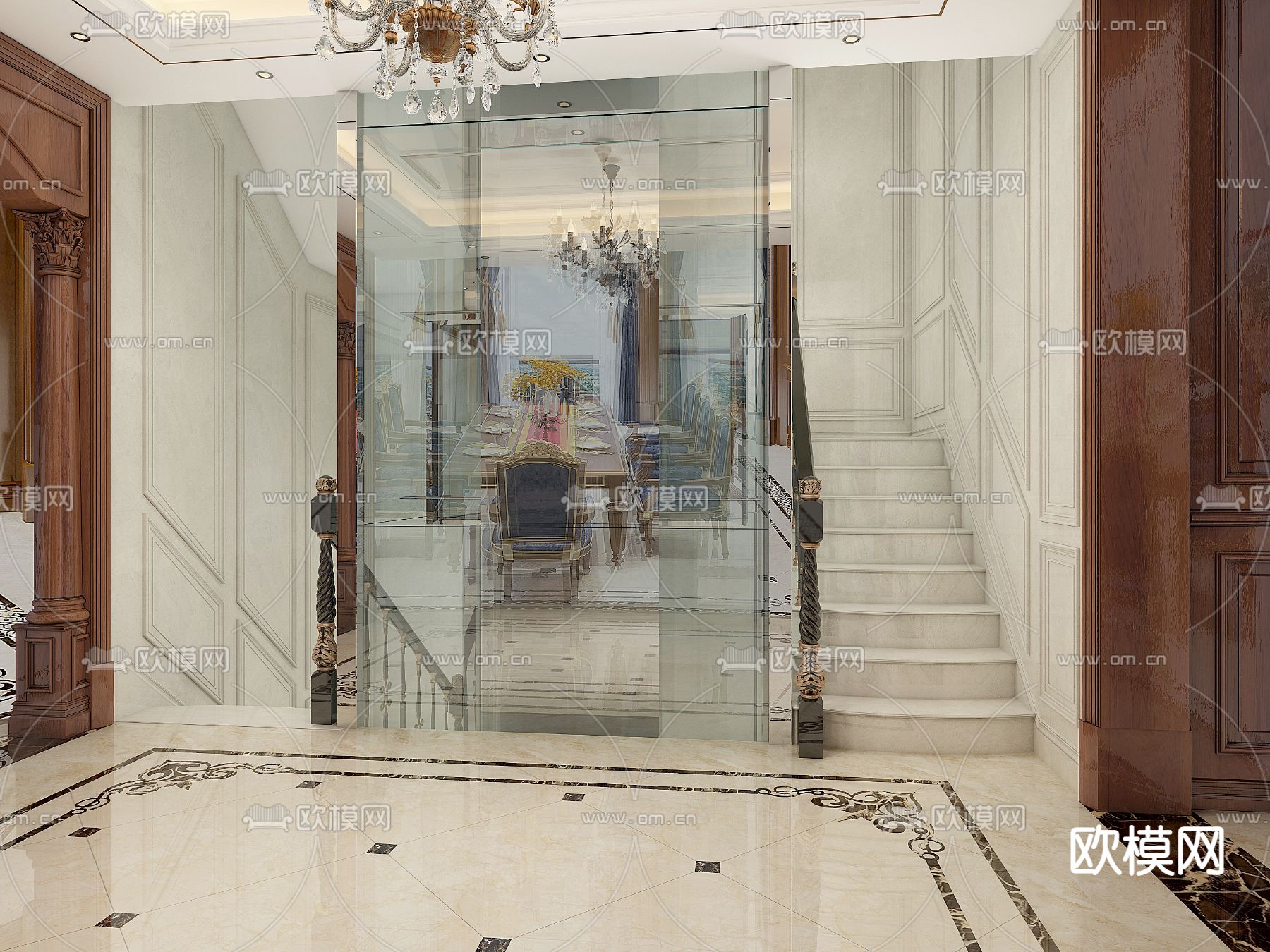 美式楼梯间免费3d模型下载