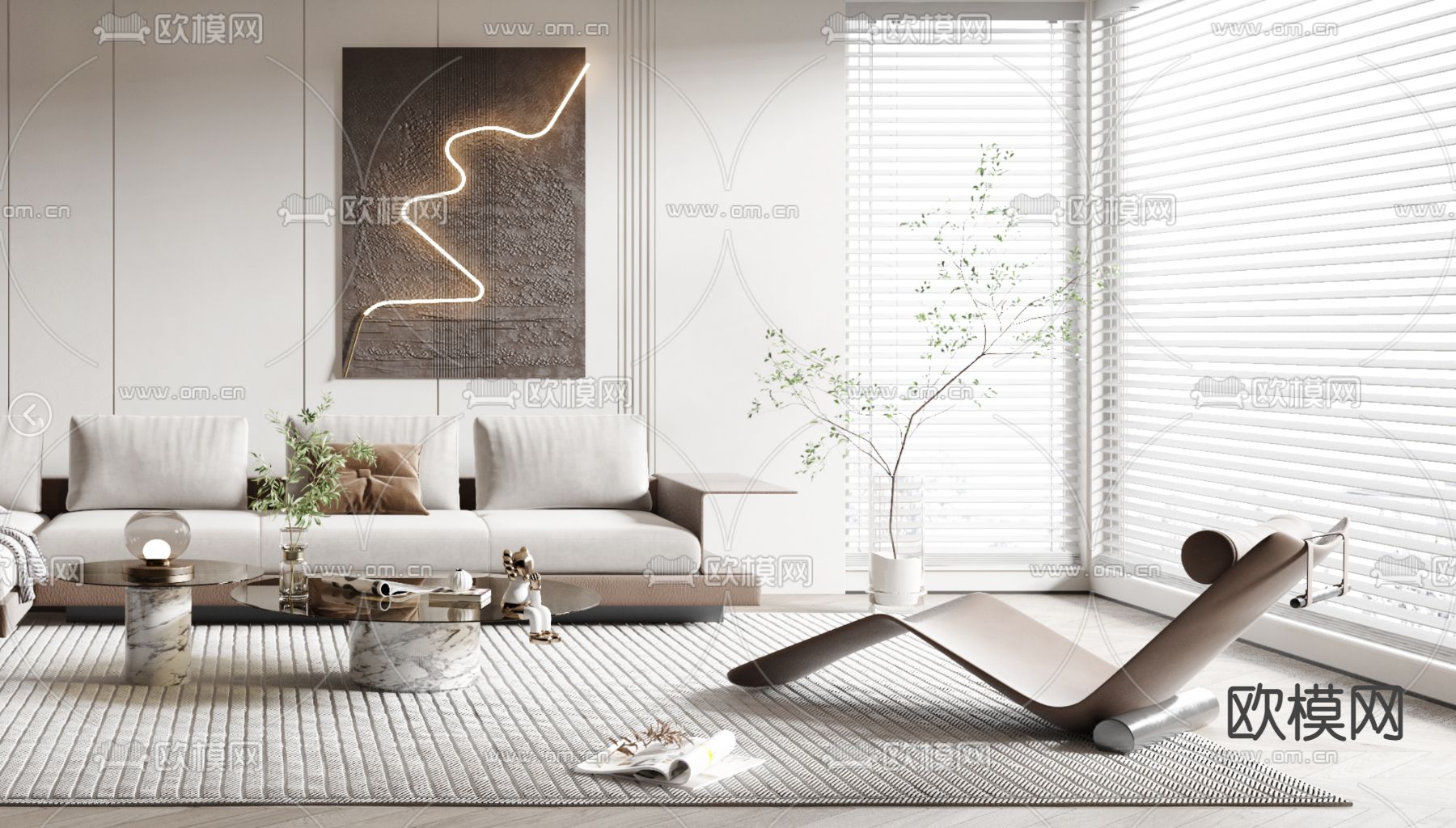 现代客厅3d模型下载（渲染图4）