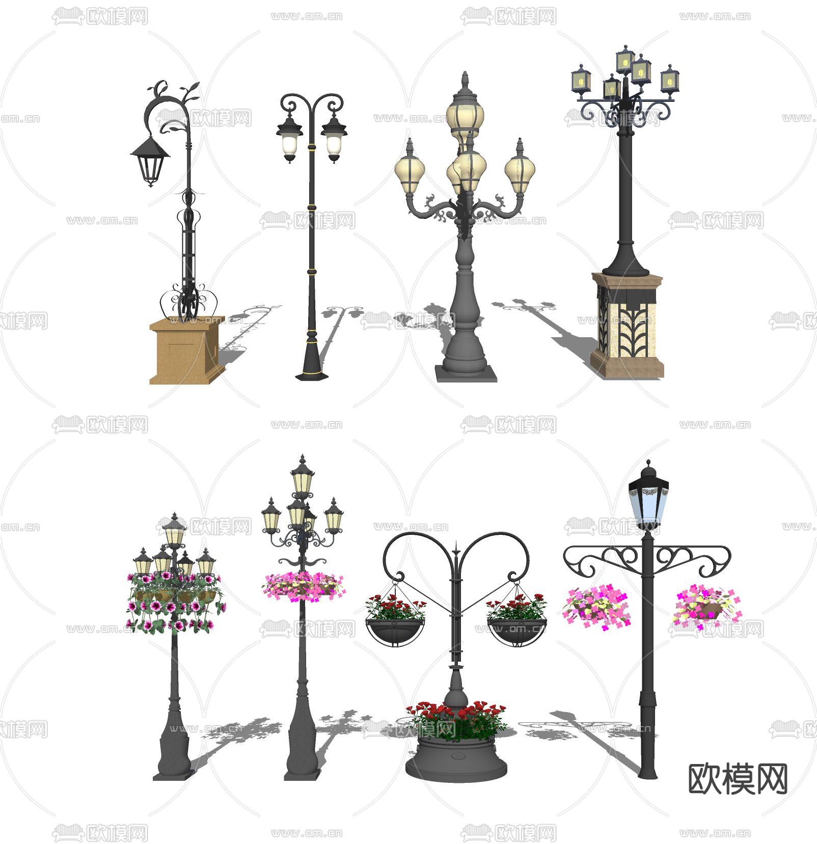 欧式路灯 户外灯su模型下载（渲染图1）