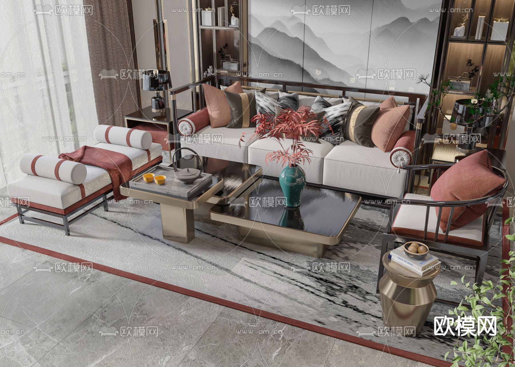 新中式组合沙发3d模型下载