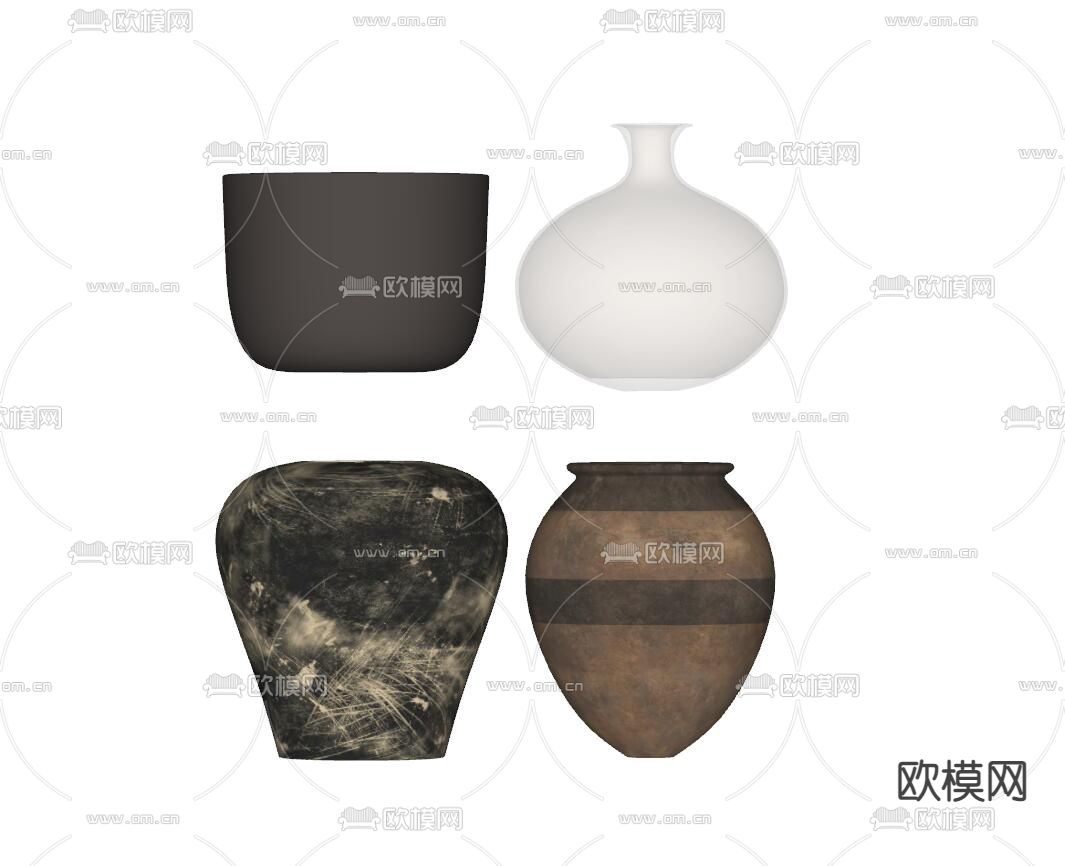 侘寂风陶瓷摆件su模型下载（渲染图2）