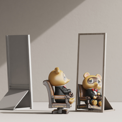  小熊公仔雕塑 潮玩动森手办su模型 