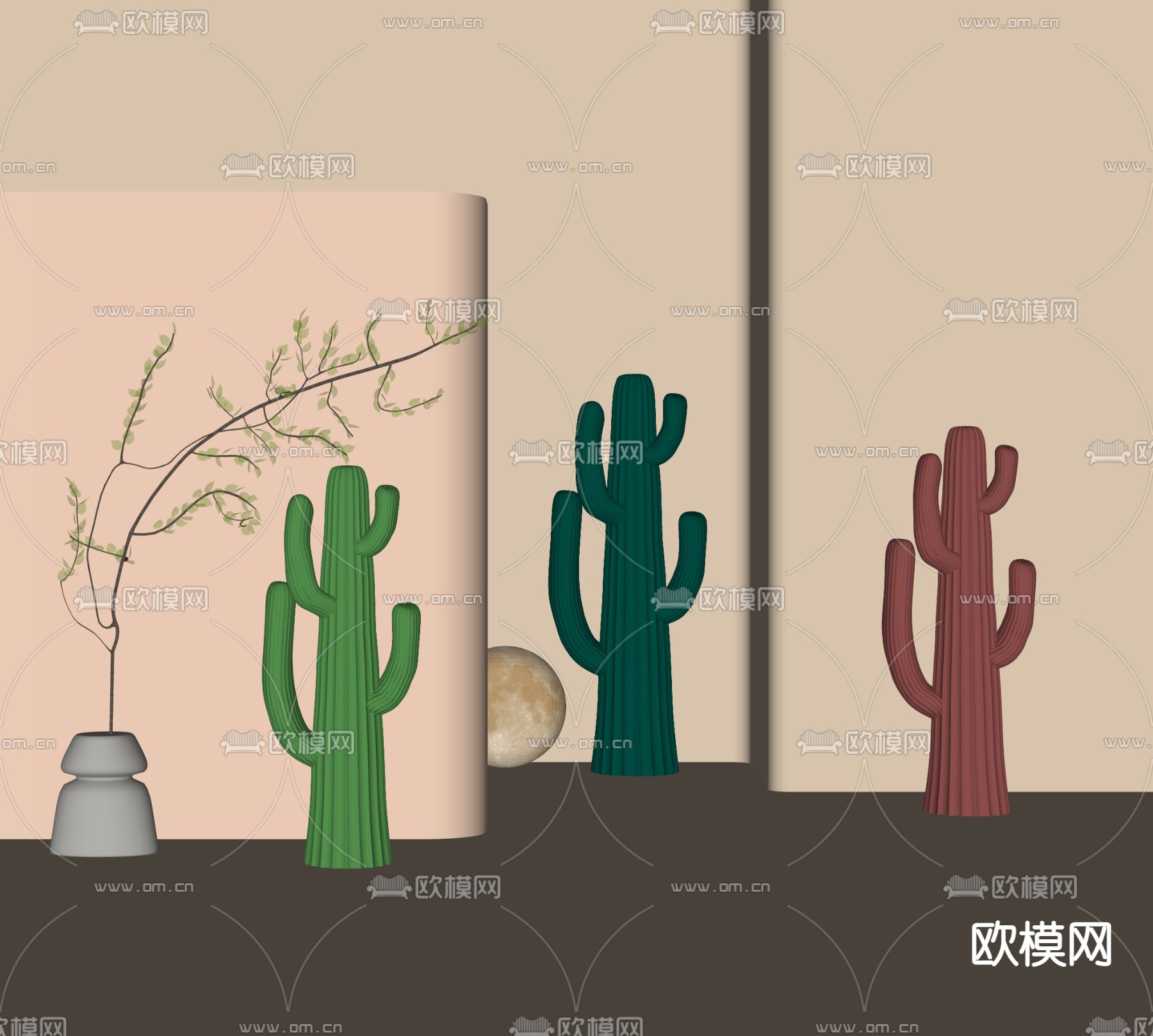 北欧仙人掌雕塑su模型下载（渲染图2）