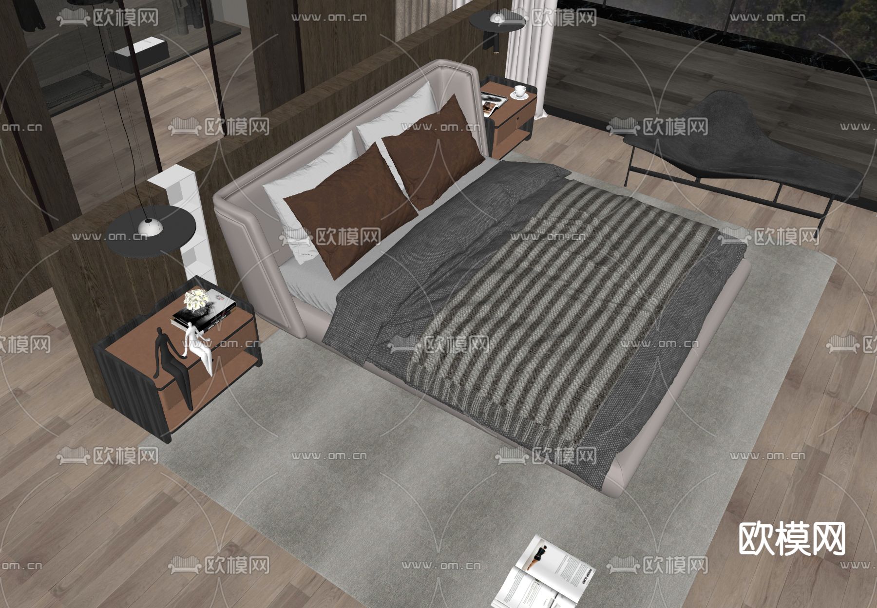 Minotti 米洛提 双人床su模型下载（渲染图2）