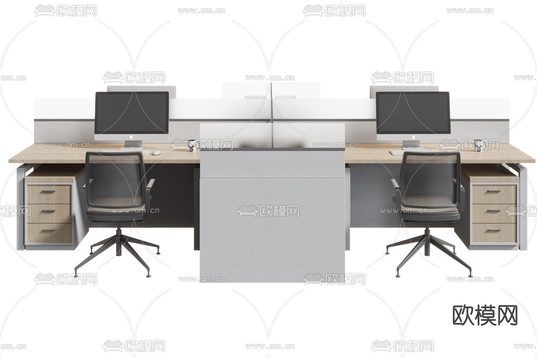 办公桌椅 屏风卡位3d模型下载（渲染图2）