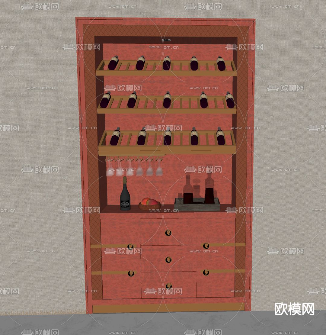欧式古典酒柜su模型下载（渲染图2）