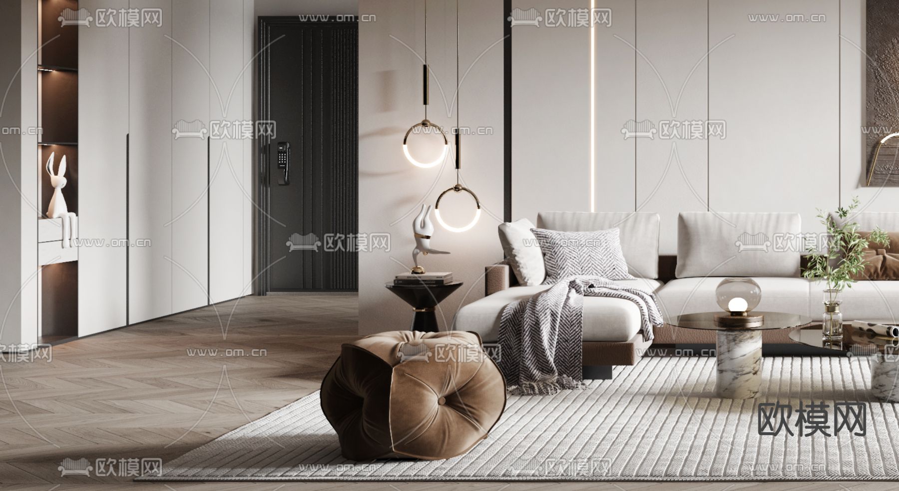现代客厅3d模型下载（渲染图2）