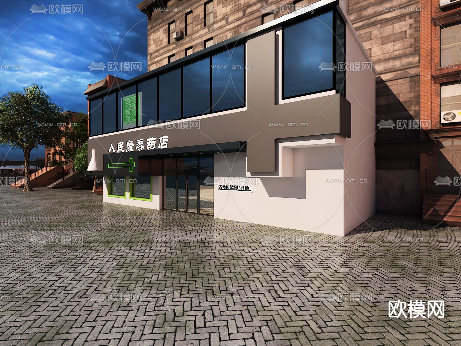 民国风药店门头免费3d模型下载（渲染图2）