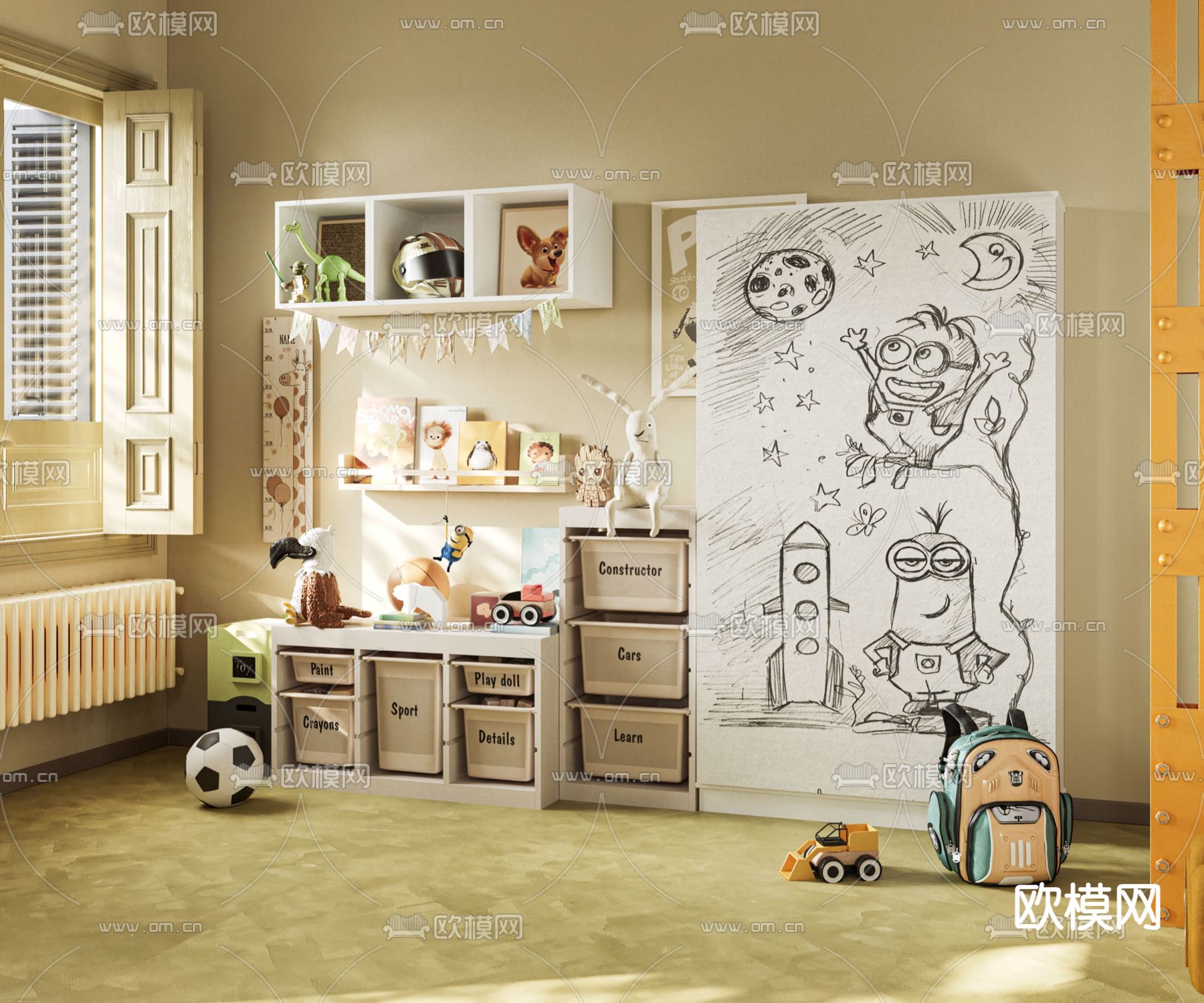 儿童柜 儿童白板 玩具柜su模型下载（渲染图1）