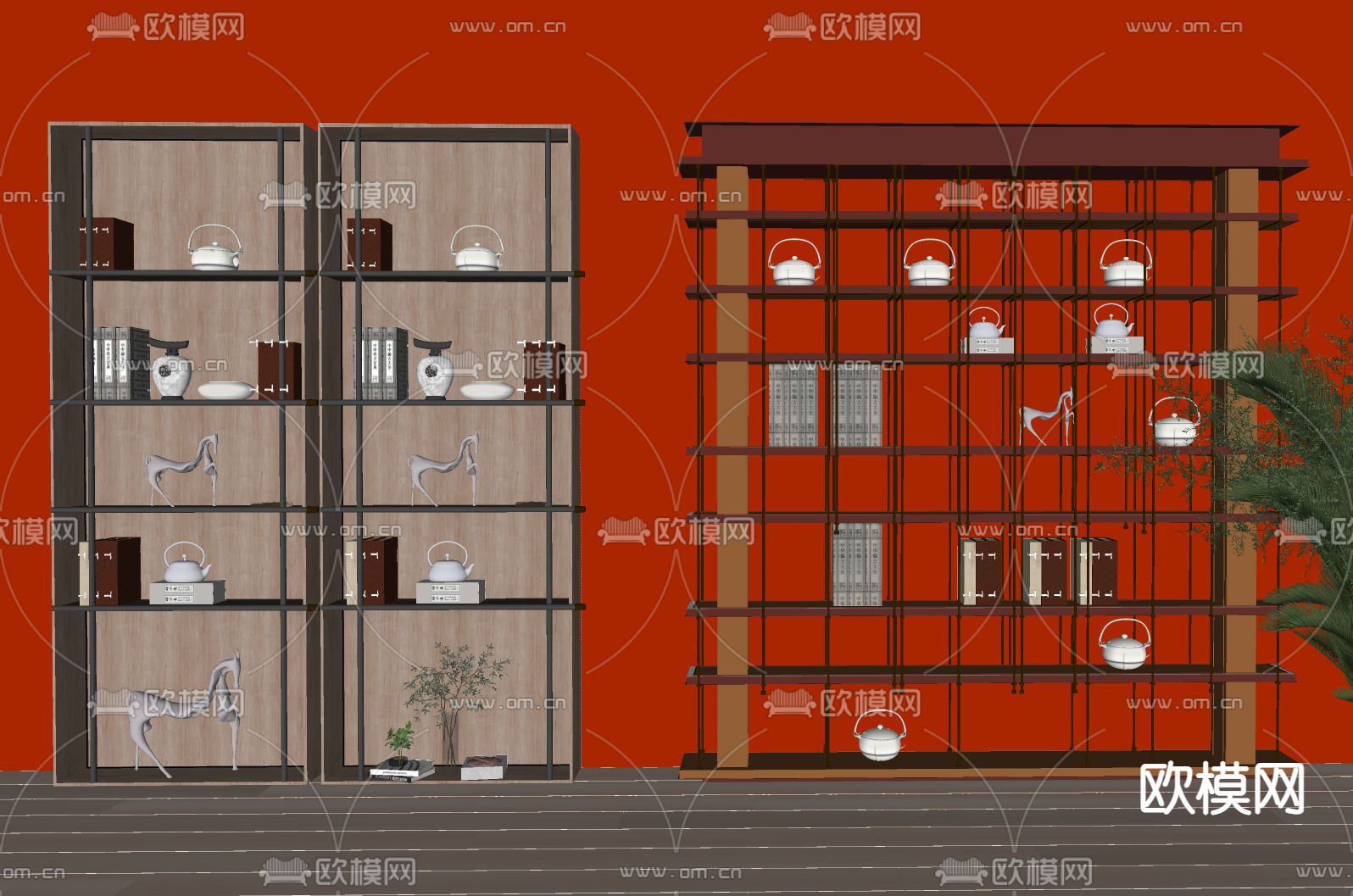 新中式博古架su模型下载（渲染图2）
