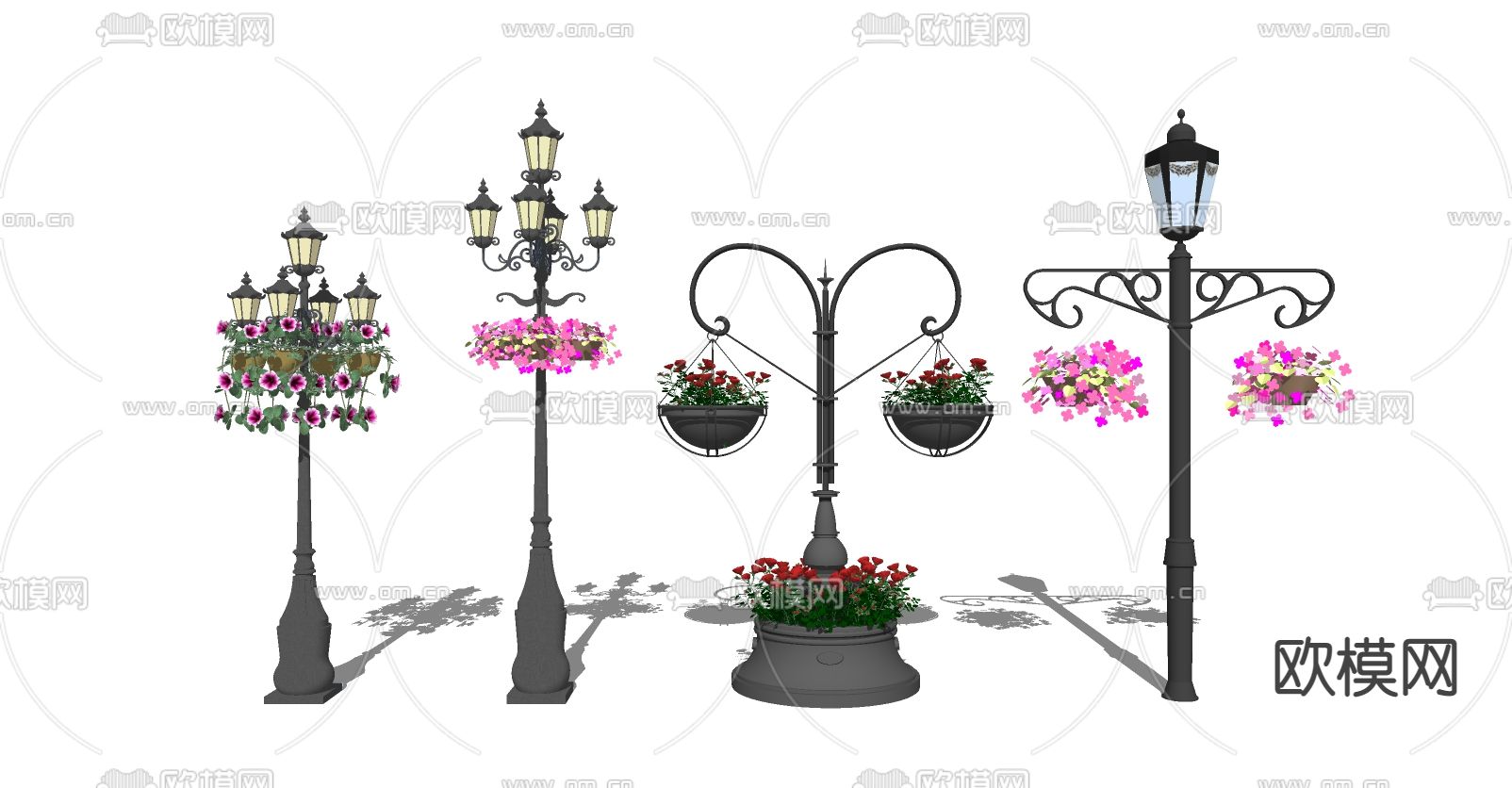 欧式路灯 户外灯su模型下载（渲染图3）