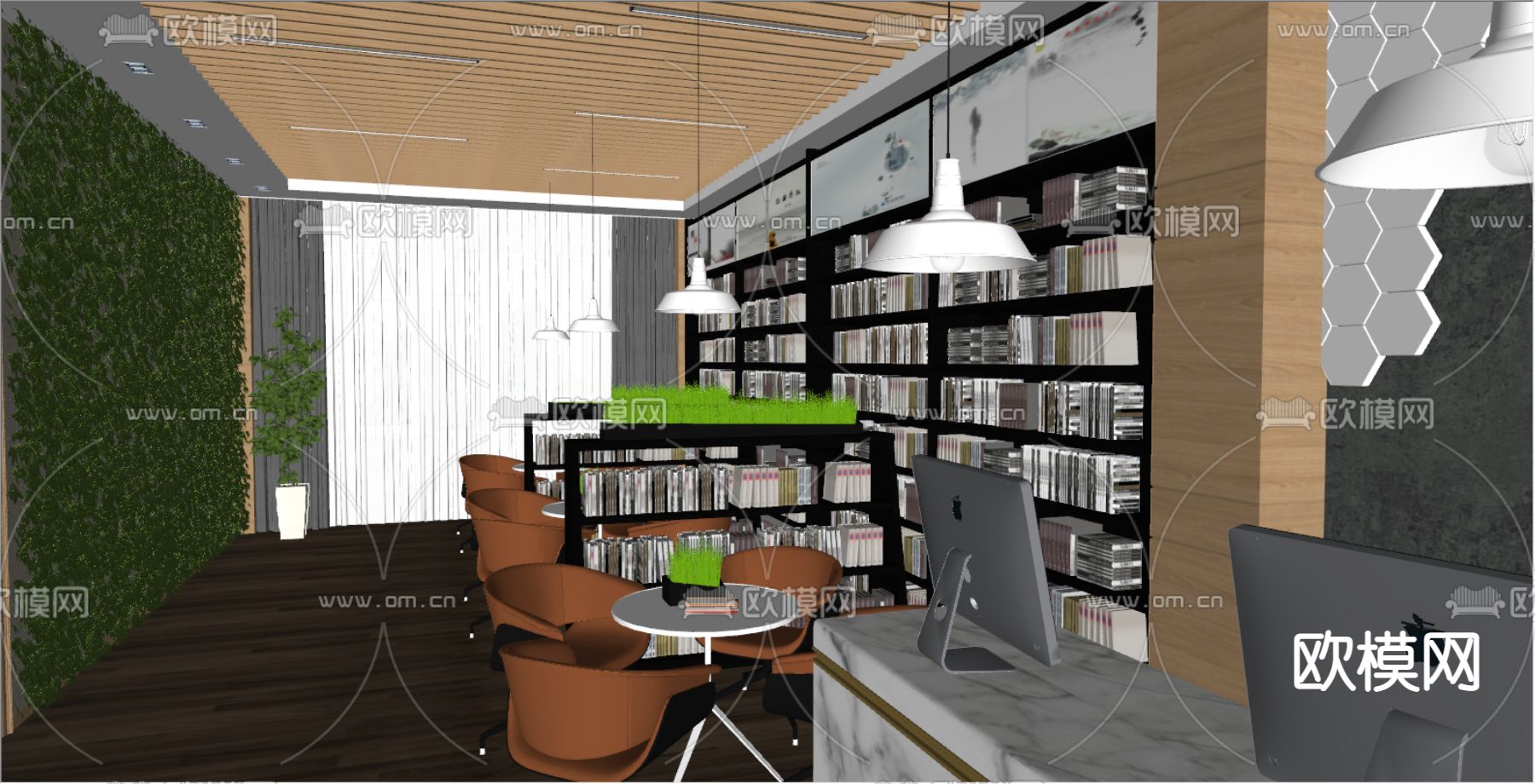 图书馆前台 接待处su模型下载（渲染图2）