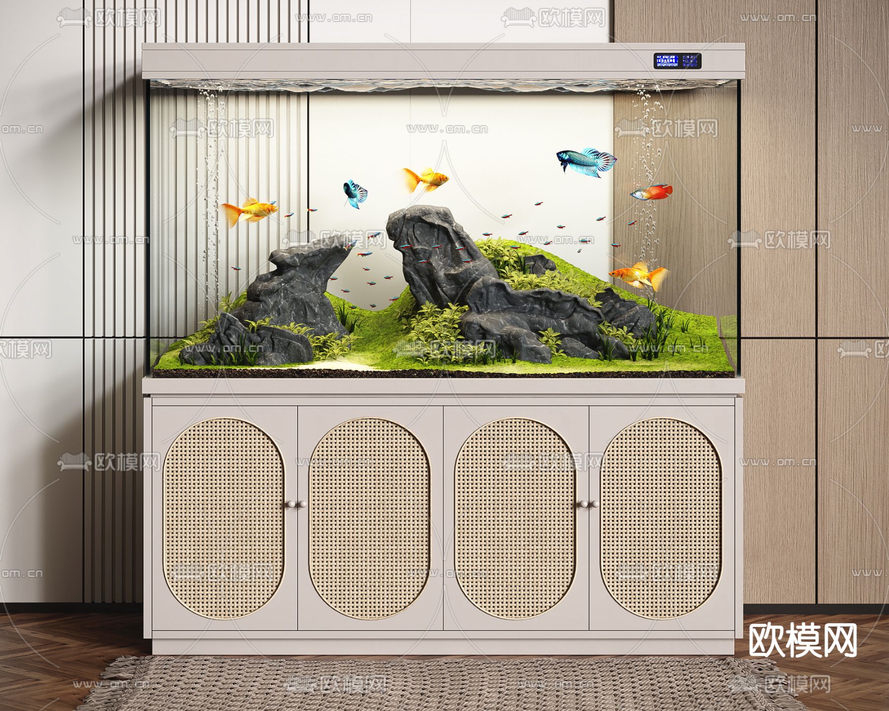 侘寂风鱼缸 水族箱3d模型下载