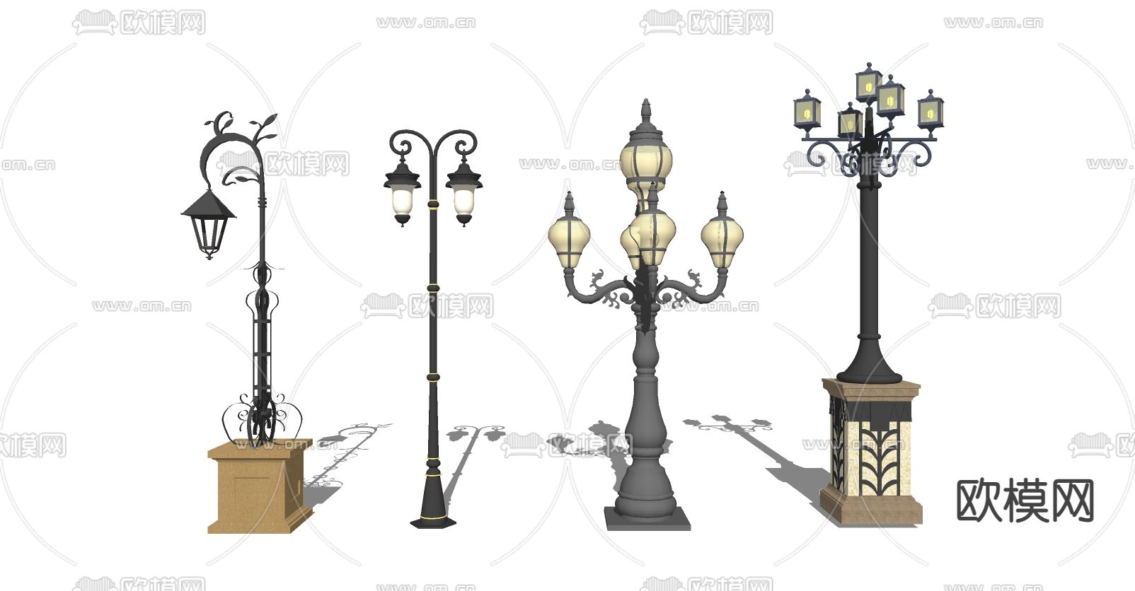 欧式路灯 户外灯su模型下载（渲染图2）