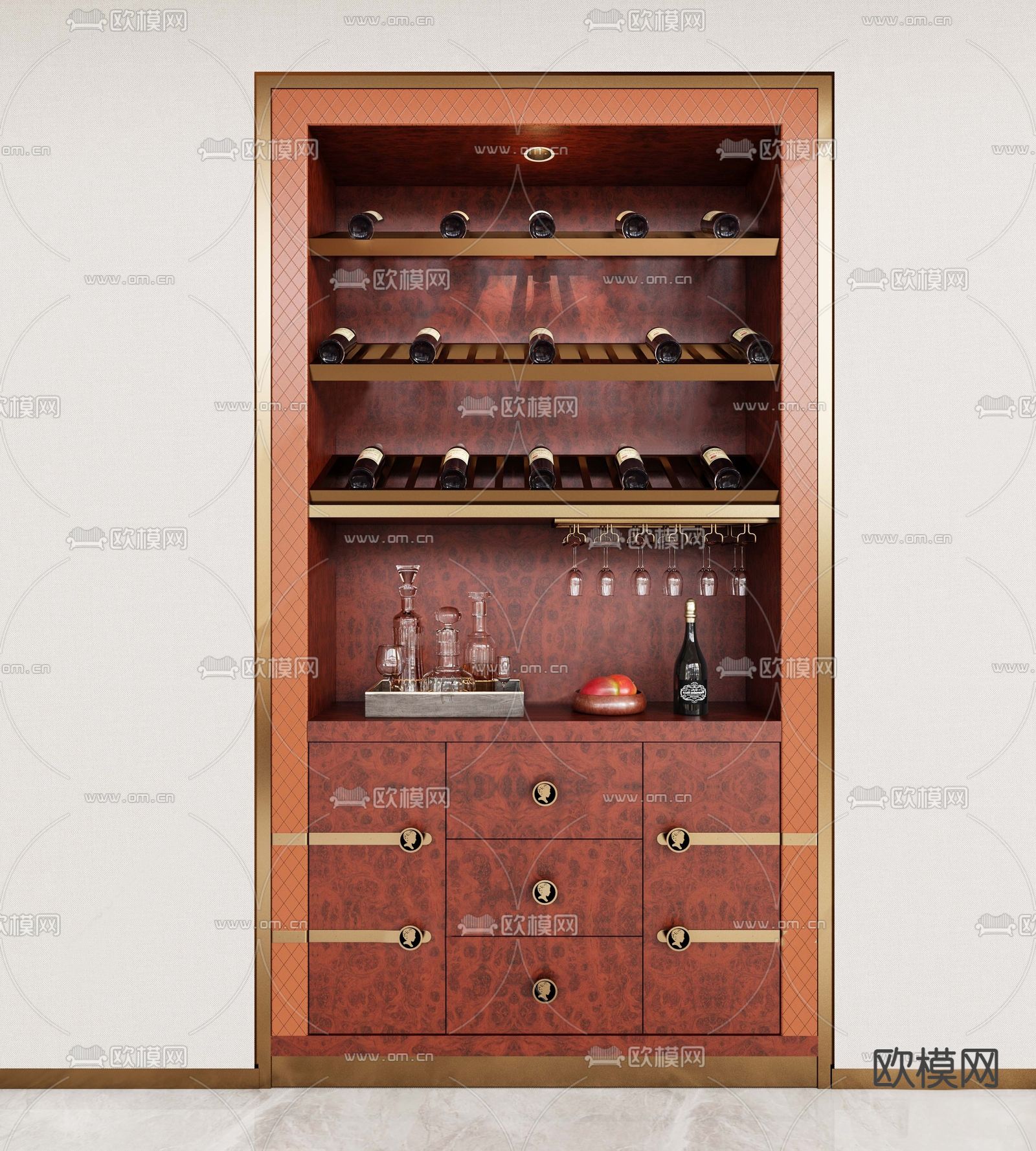 欧式古典酒柜su模型下载（渲染图1）