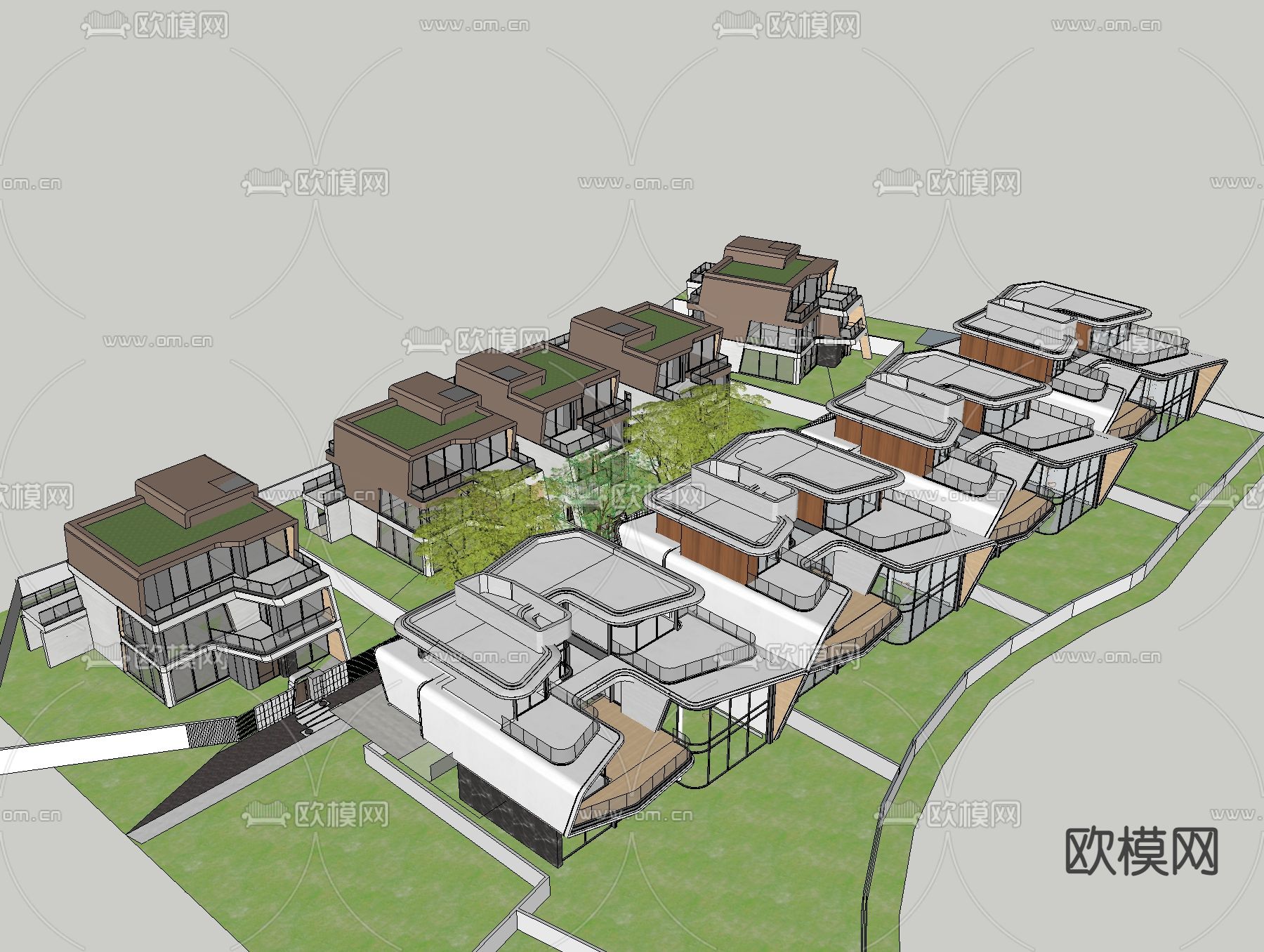 联排别墅su模型下载（渲染图3）