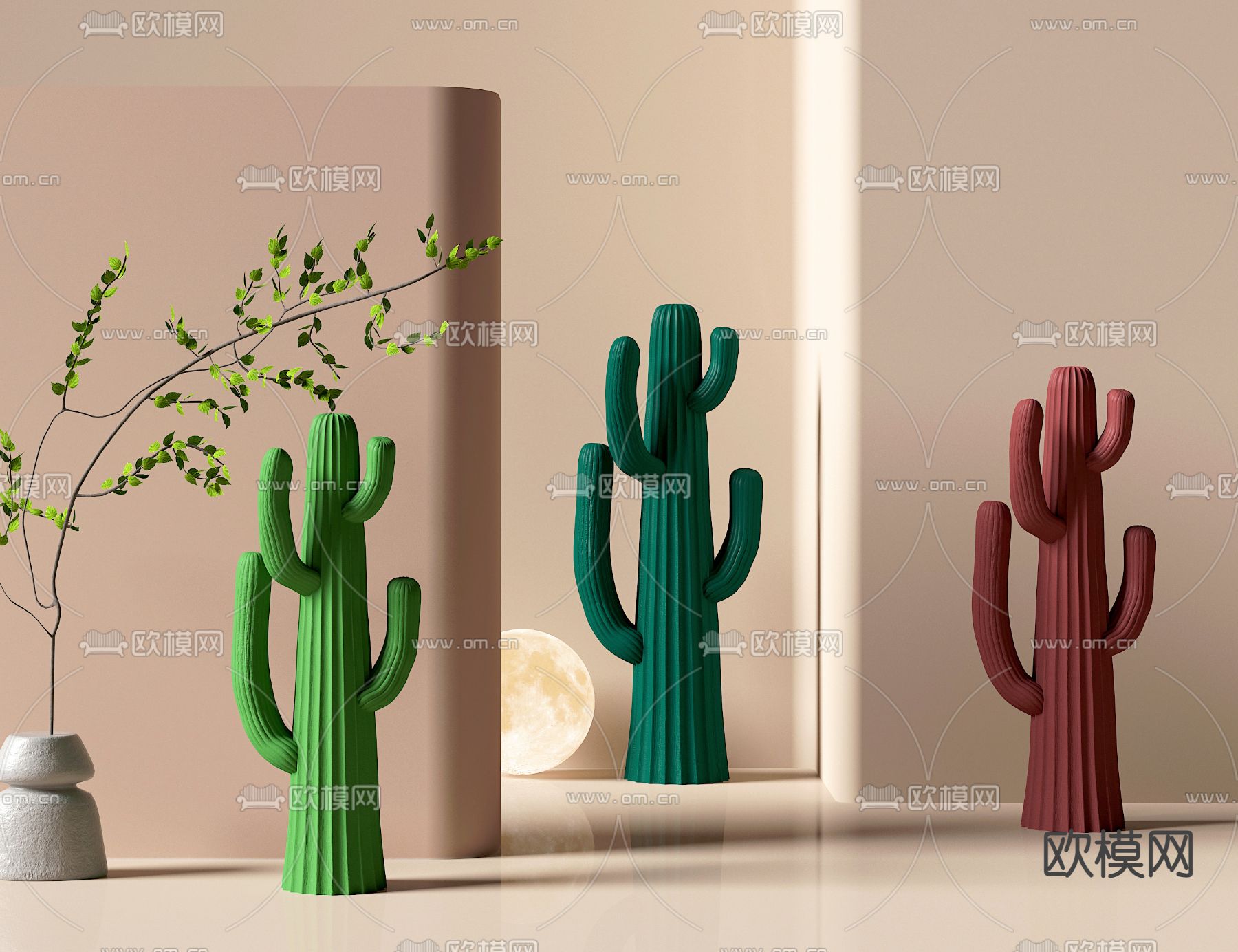 北欧仙人掌雕塑su模型下载（渲染图1）