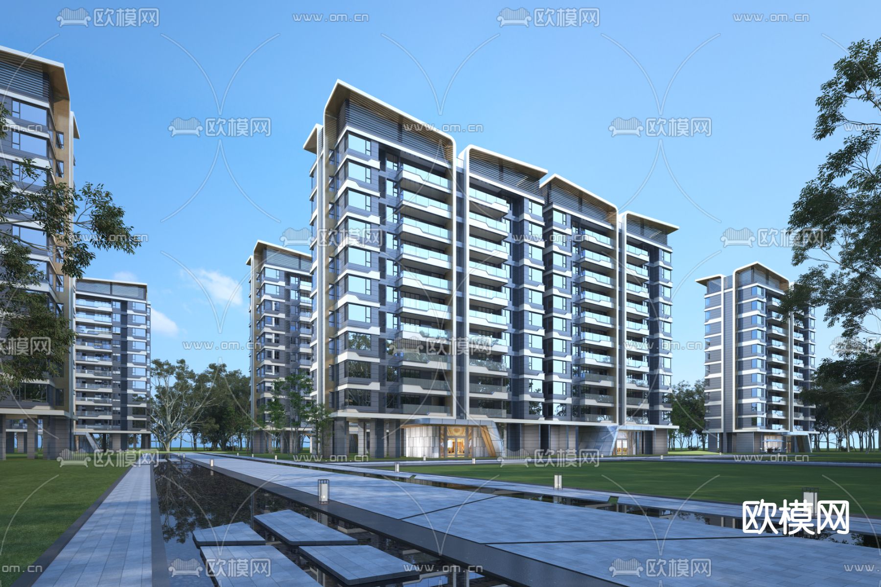 住宅小区建筑外观3d模型下载