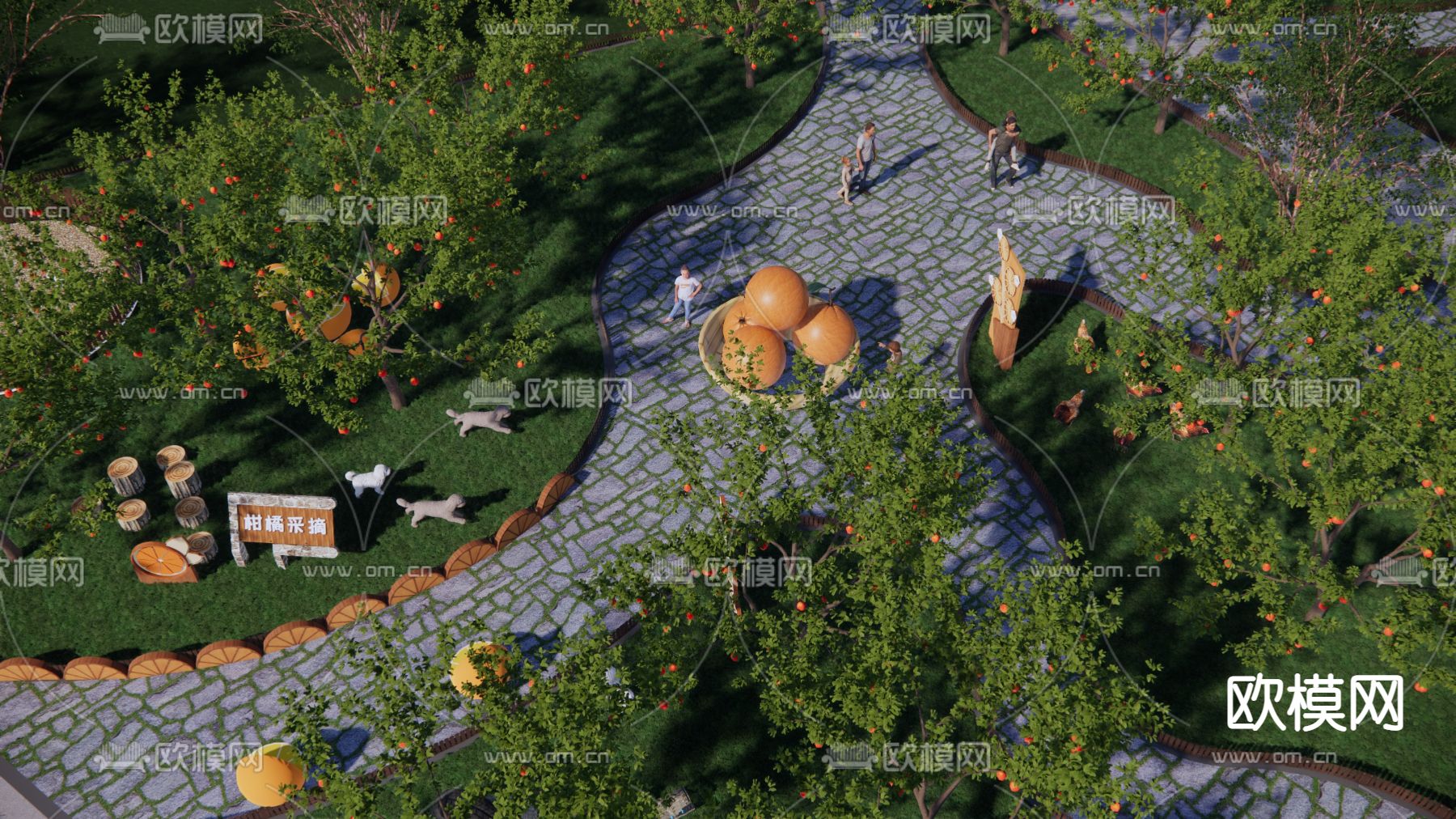 现代柑橘公园鸟瞰su模型下载（渲染图1）