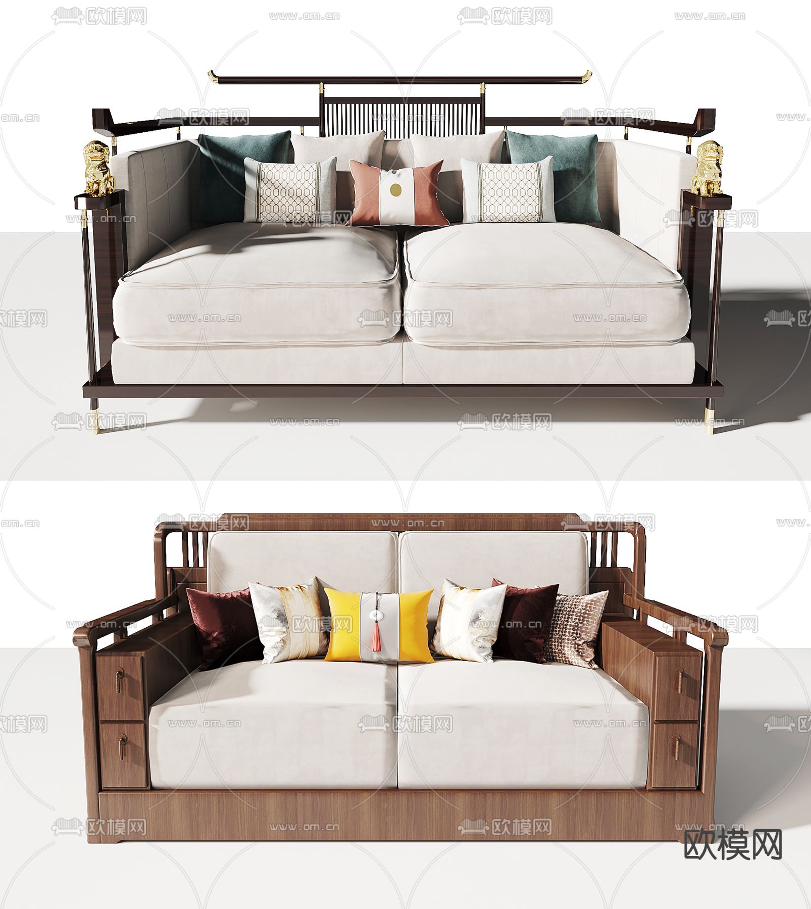 新中式双人沙发su模型下载（渲染图1）
