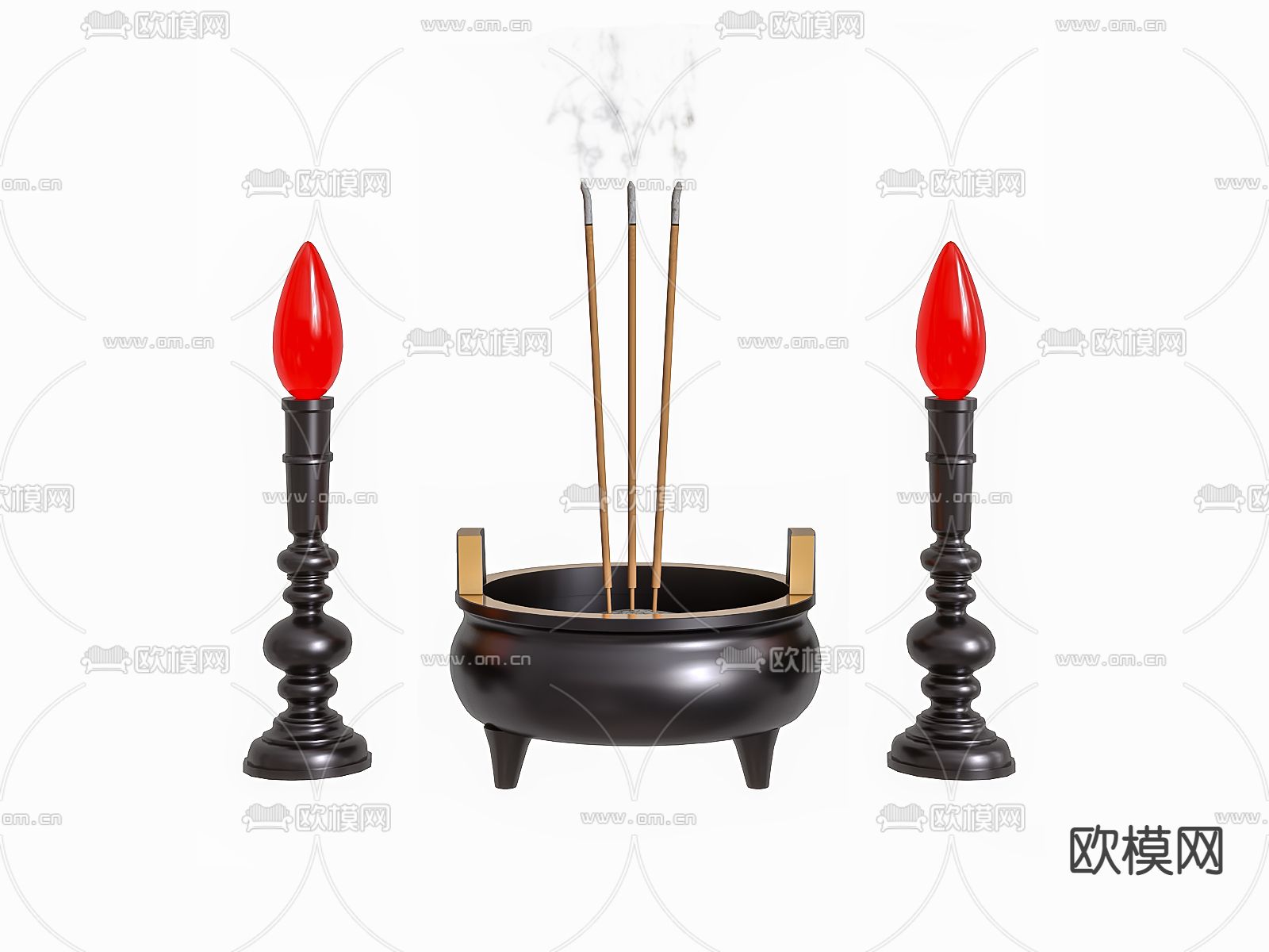 供奉品 香炉 贡品 祭祀烛台 3d模型下载（渲染图2）