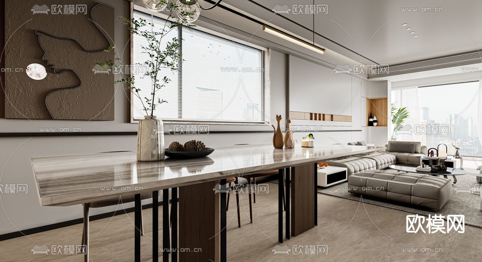 现代客餐厅3d模型下载(渲染图2)