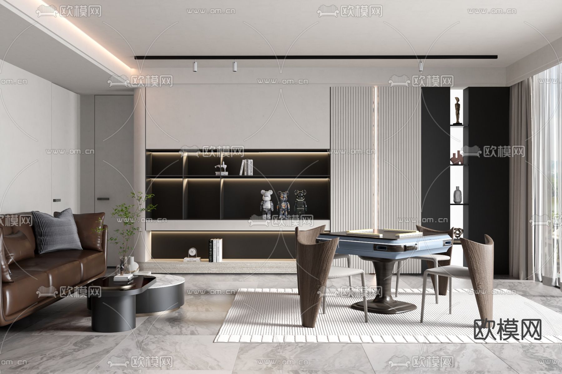 现代棋牌室 麻将室3d模型下载