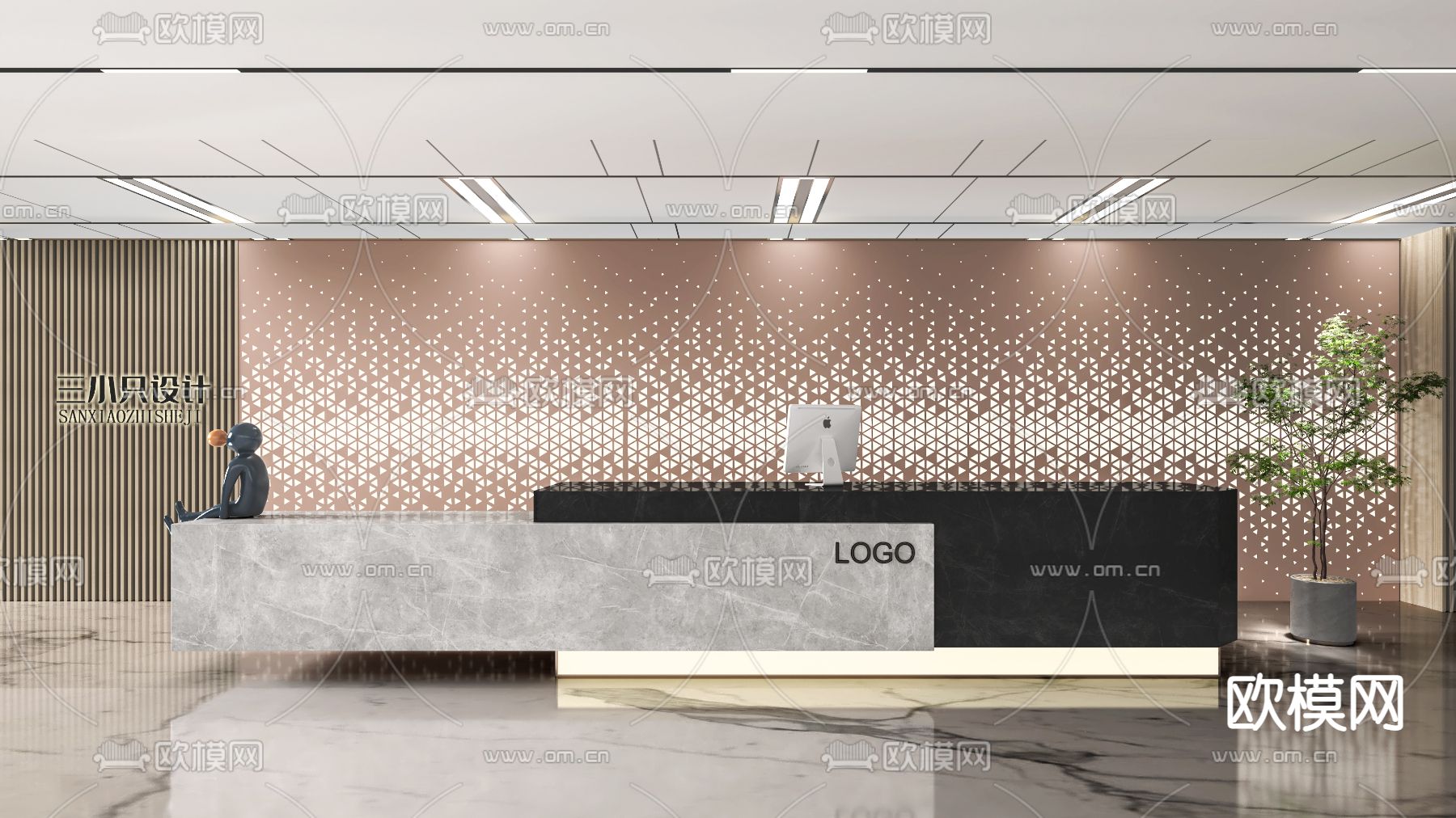 办室公前台 接待区3d模型下载