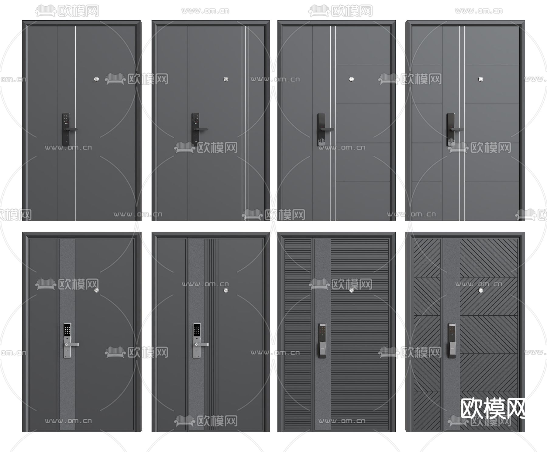 现代子母门 防盗门su模型下载_ID12248822_sketchup模型下载-欧模网