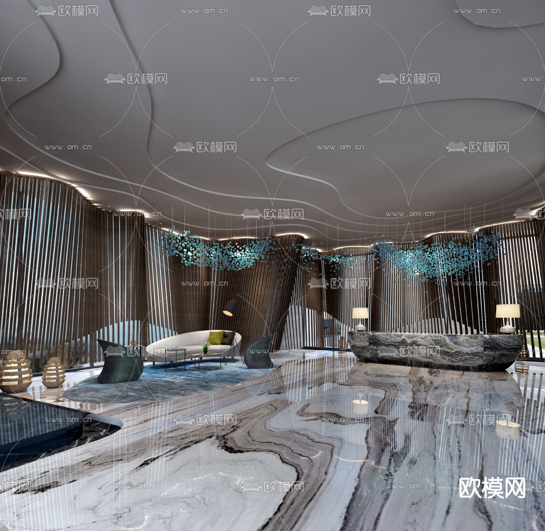 轻奢洗浴中心前台接待su模型下载（渲染图1）