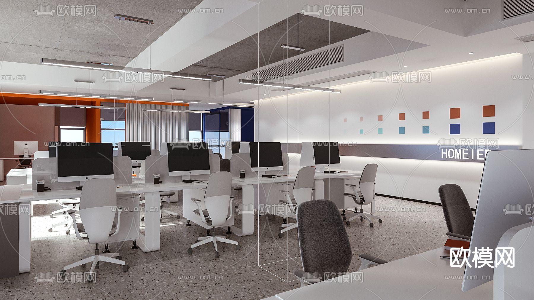 敞开式办公区 办公室3d模型下载