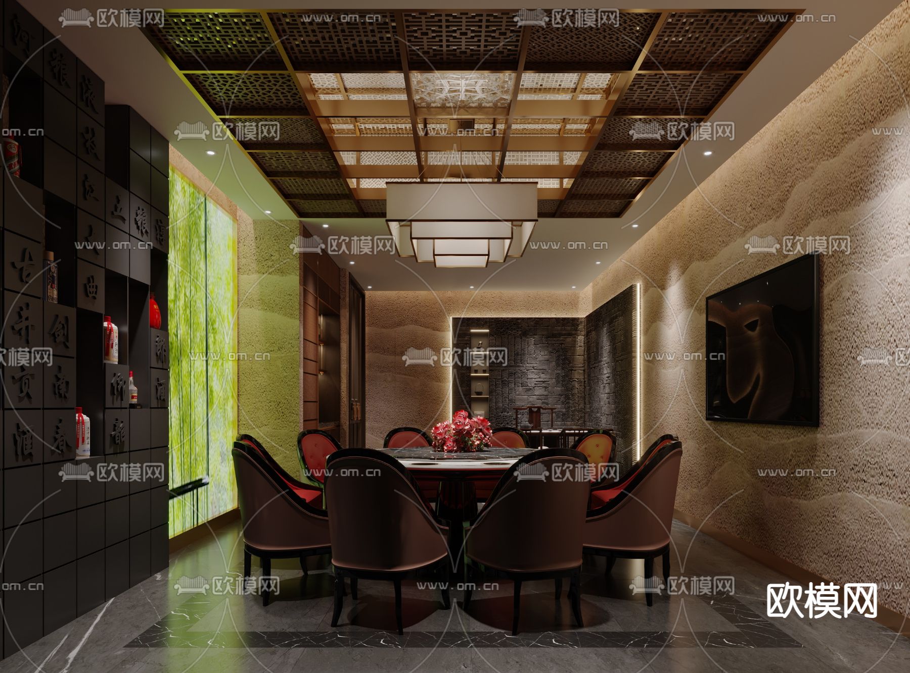 中餐厅包间 包厢 包房3d模型下载（渲染图1）