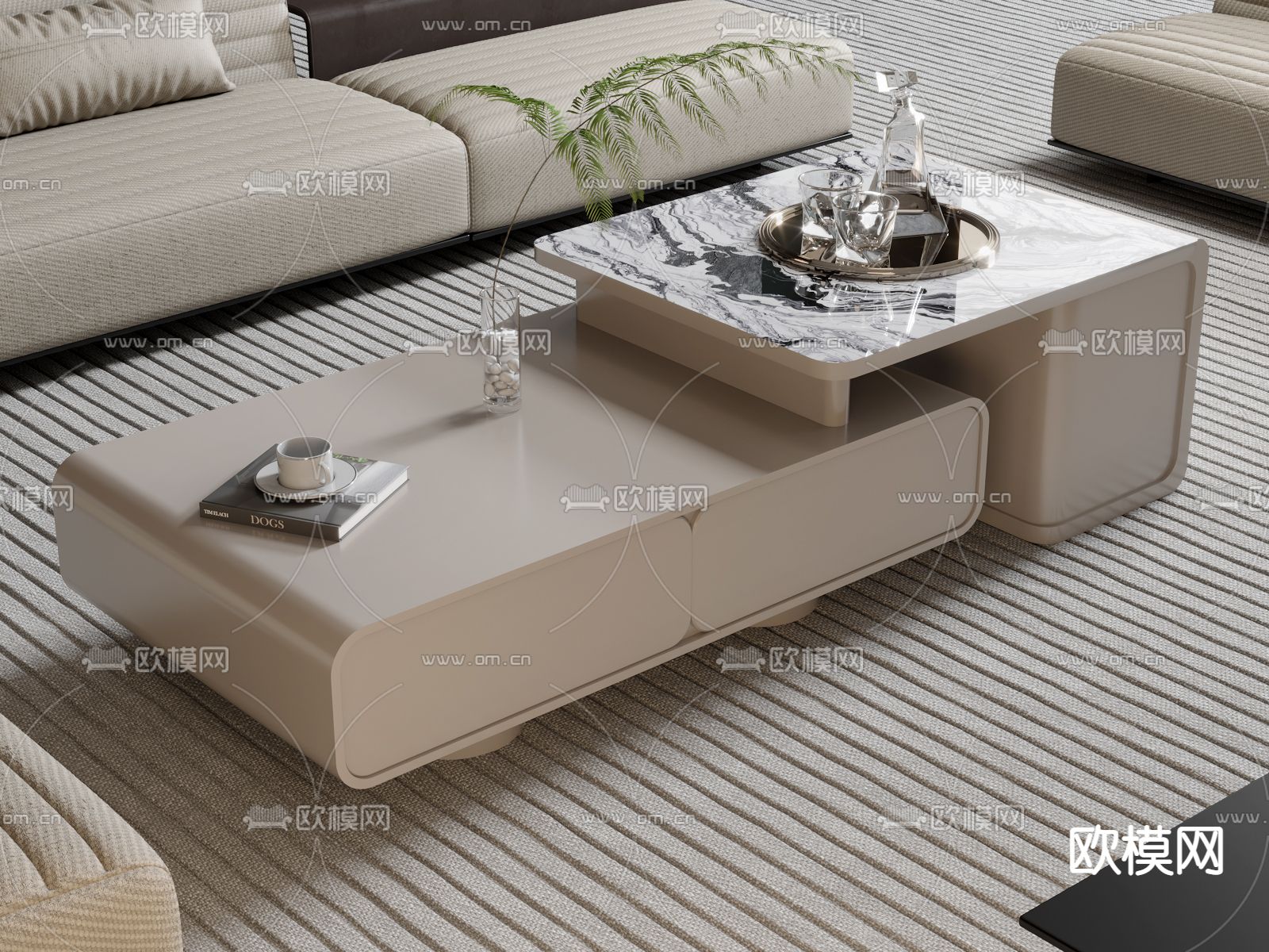 奶油大理石茶几3d模型下载