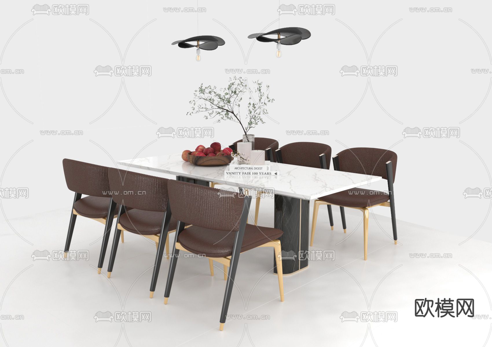 大理石餐桌椅免费3d模型下载